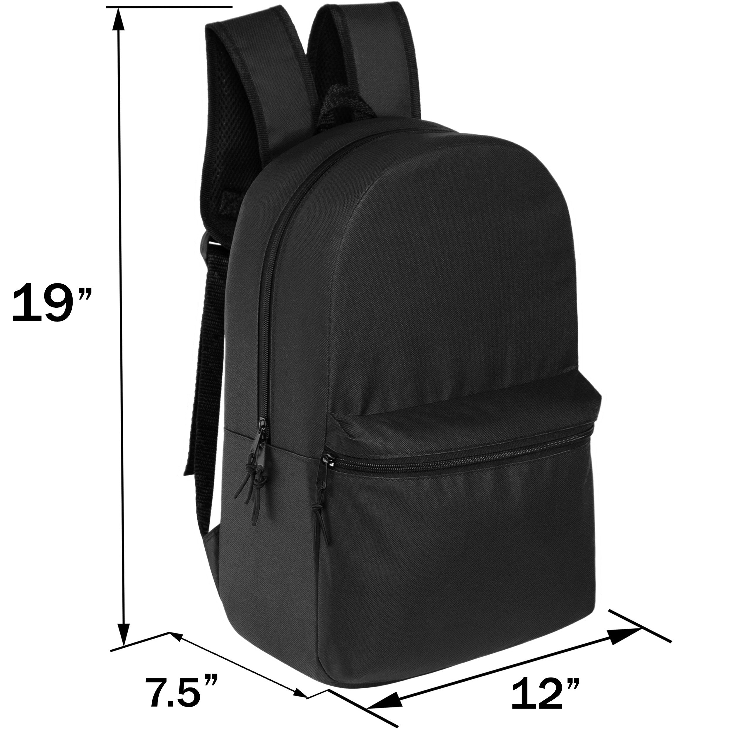 18.5" Basic Wholesale Backpack in Black | Mesh Side Pocket - Bulk Case of 24 Bookbags