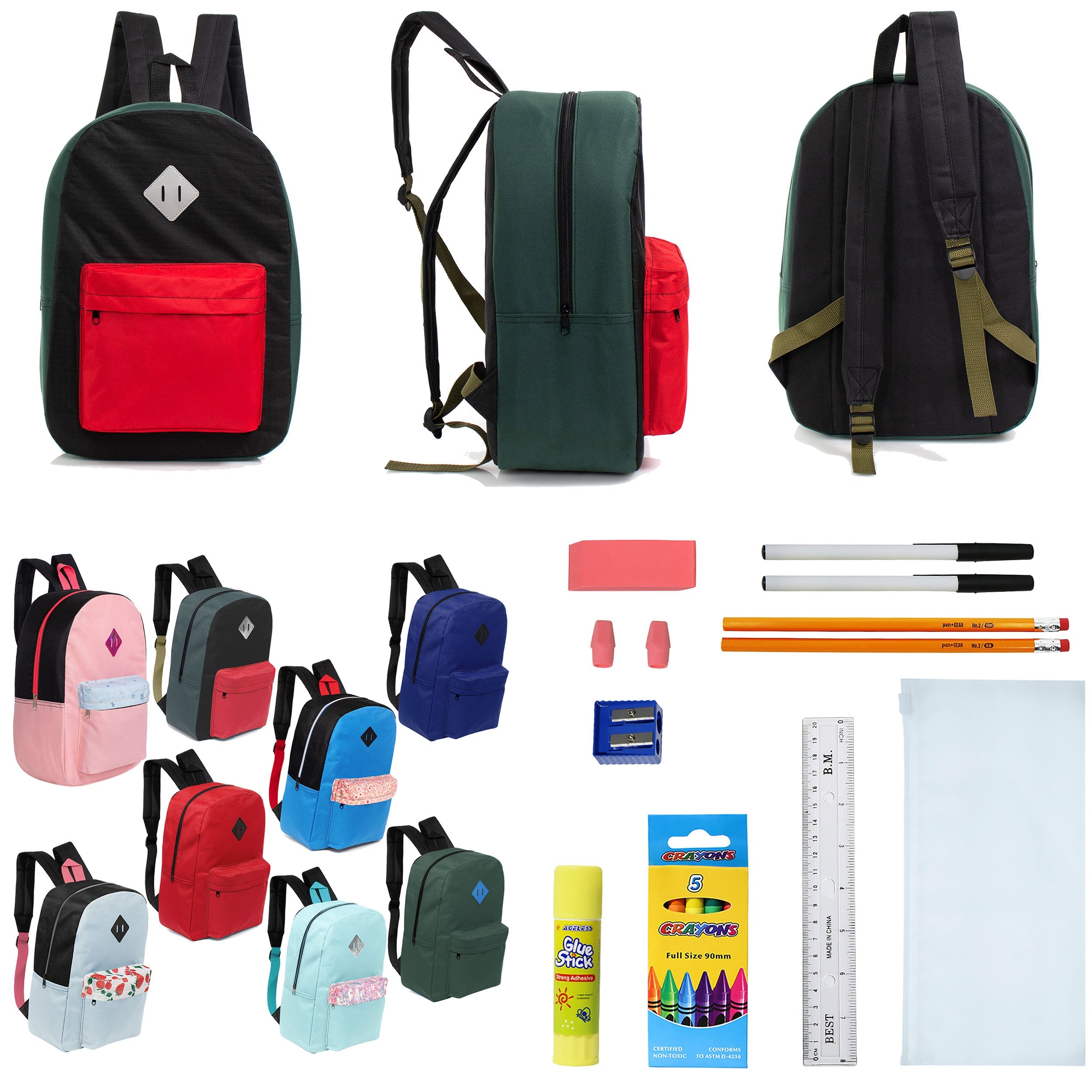 17" Padded Back Wholesale Backpacks & Bulk School Supply Kits 17" Padded Back Wholesale Backpacks & Bulk School Supply Kits