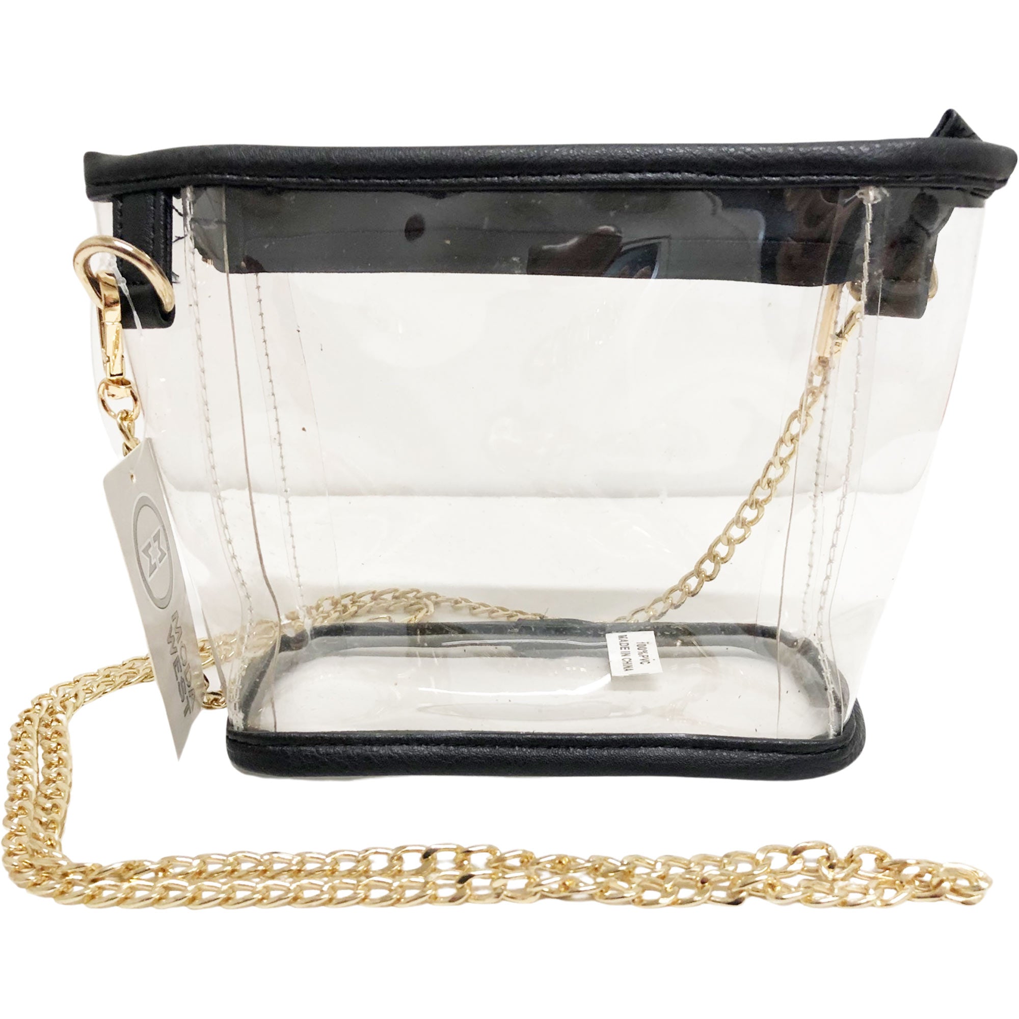 CLEARANCE WHOLESALE SMALL CLEAR HANDBAG (CASE OF 24- $2.50 / PIECE) Wholesale Transparent Bag Trimmed in Black SKU: C1016-BLK-24