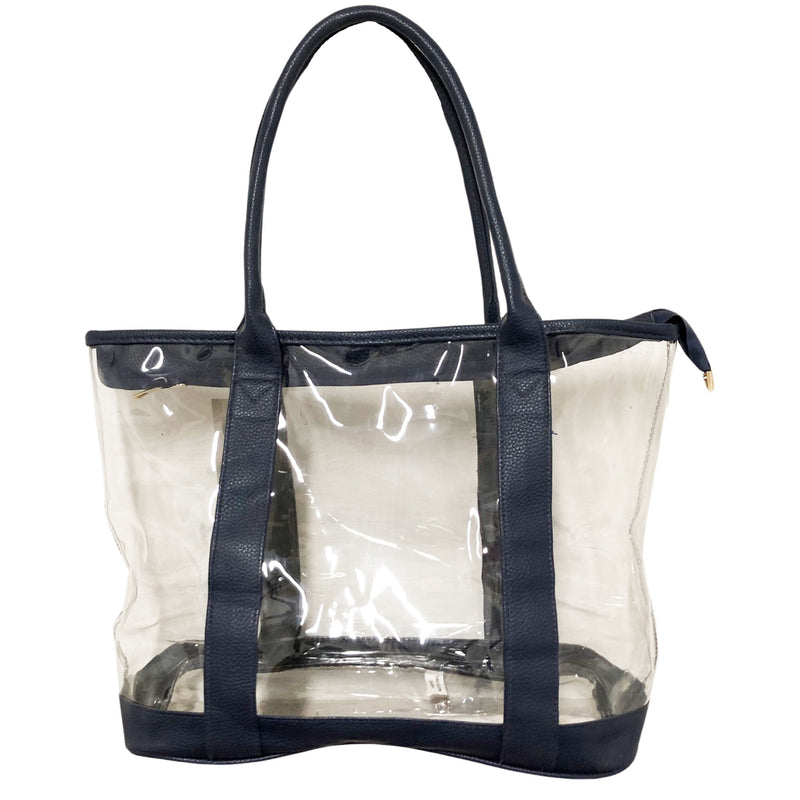 CLEARANCE LARGE WHOLESALE TOTE BAG (CASE OF 24- $3.00 / PIECE) Wholesale Transparent Bag Trimmed in Black SKU: C3016-24