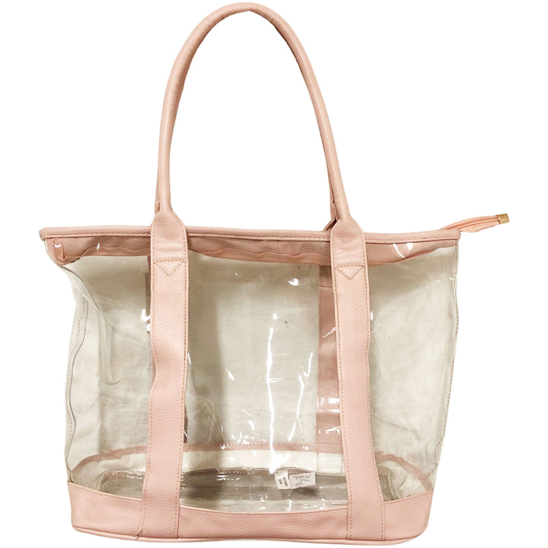 CLEARANCE LARGE WHOLESALE TOTE BAG (CASE OF 24- $3.00 / PIECE) Wholesale Transparent Bag Trimmed in Black SKU: C3016-24