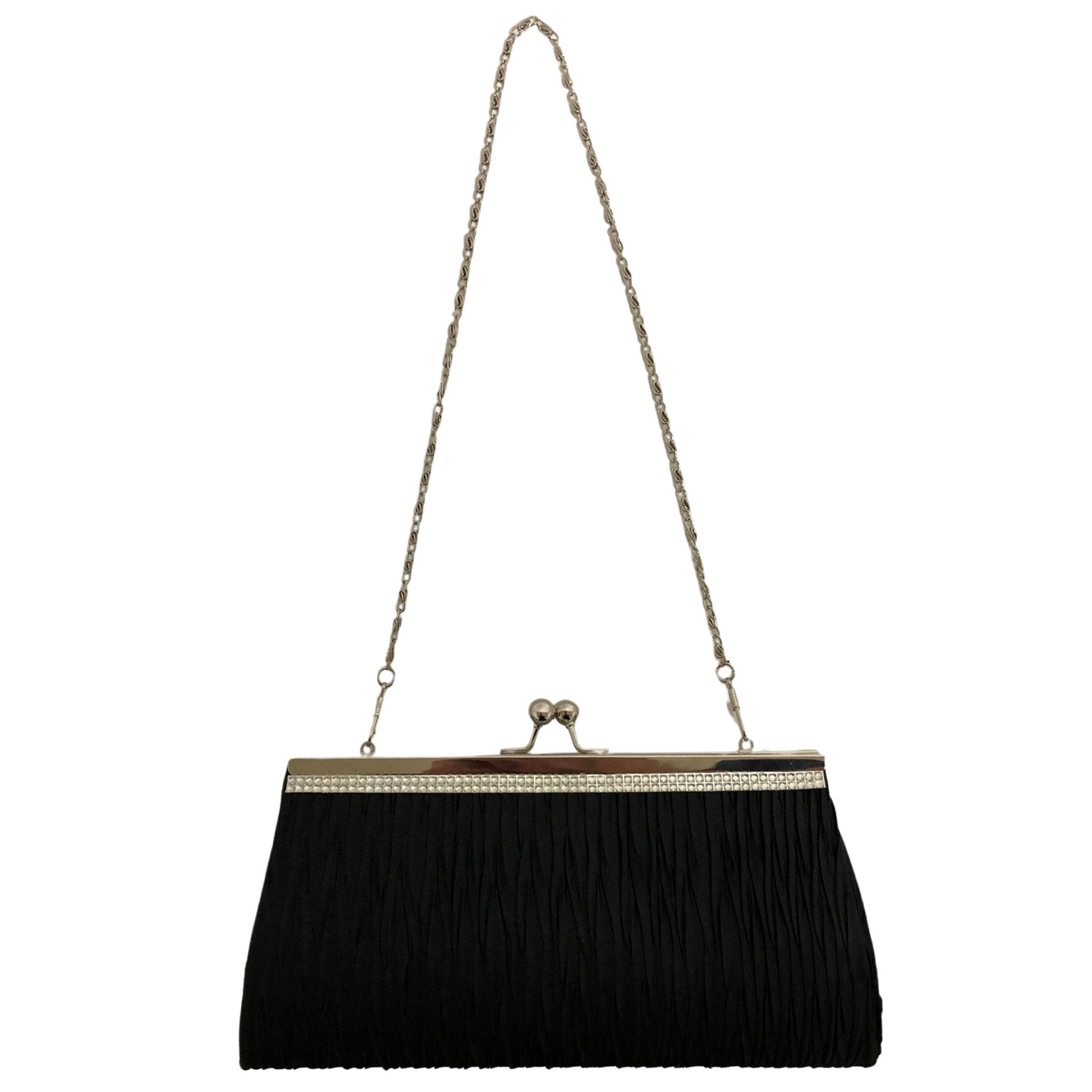 CLEARANCE PLEATED EVENING BAG IN BLACK (CASE OF 48 - $1.50 / PIECE) Wholesale Black Pleated Evening Bag SKU: EB1020-PLEATED-BLK-48