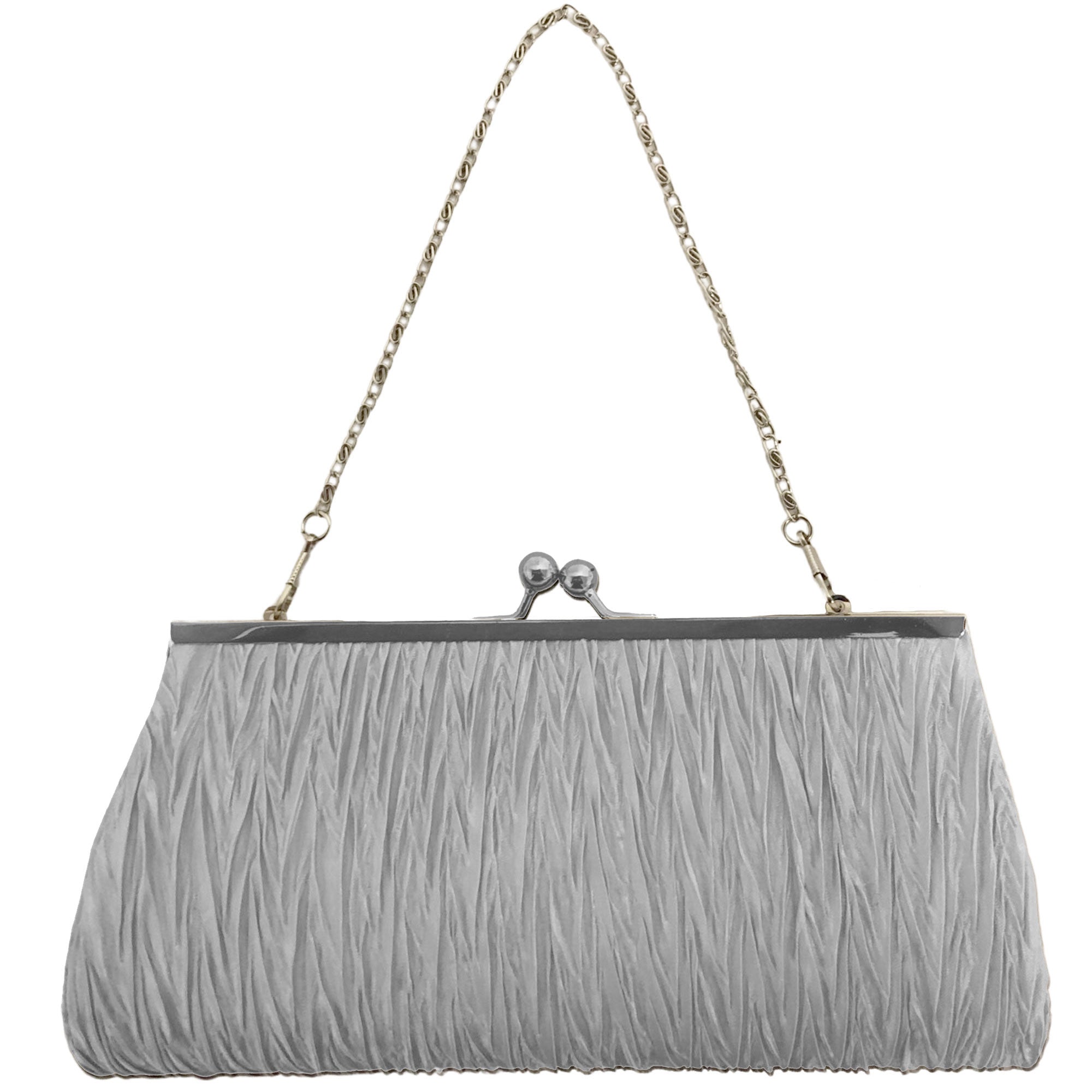 CLEARANCE PLEATED EVENING BAG IN SILVER (CASE OF 48 - $1.50 / PIECE)  Wholesale Silver Pleated Evening Bag SKU: EB1020-PLEATED-SIL-48