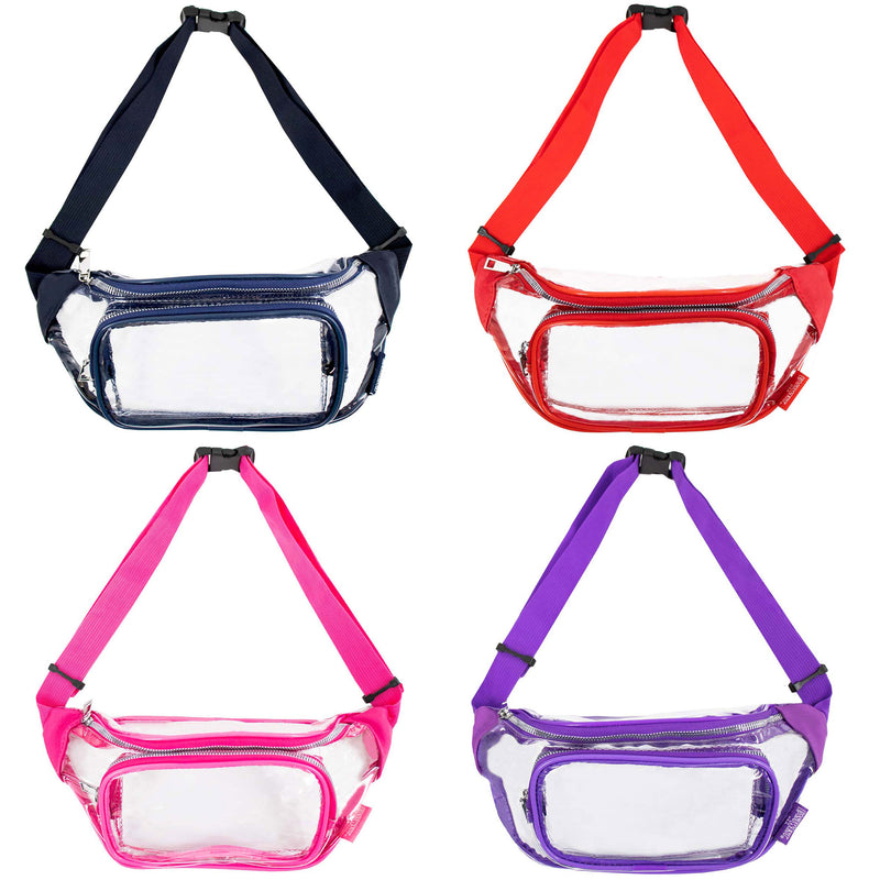 CLEARANCE CLEAR FANNY PACKS (CASE OF 24 - $2.50 / PIECE) - Transparent Wholesale Fanny Packs Assorted Colors SKU: F107-ASST-24