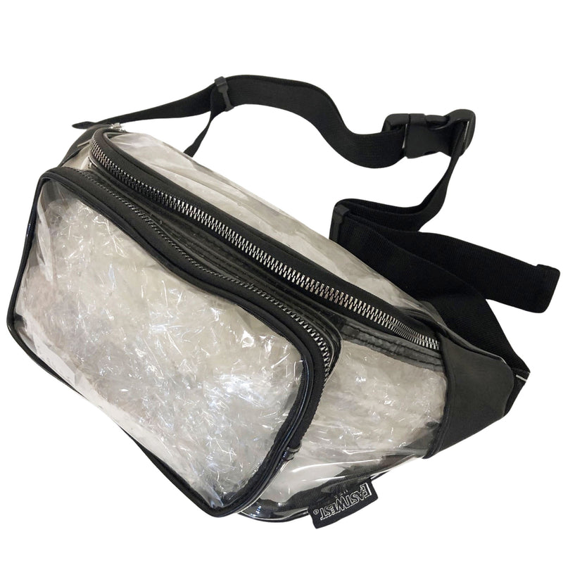 CLEARANCE CLEAR FANNY PACKS (CASE OF 24 - $2.50 / PIECE) - Adults Wholesale Clear Fanny Bags in Black SKU: F107-BLACK-24