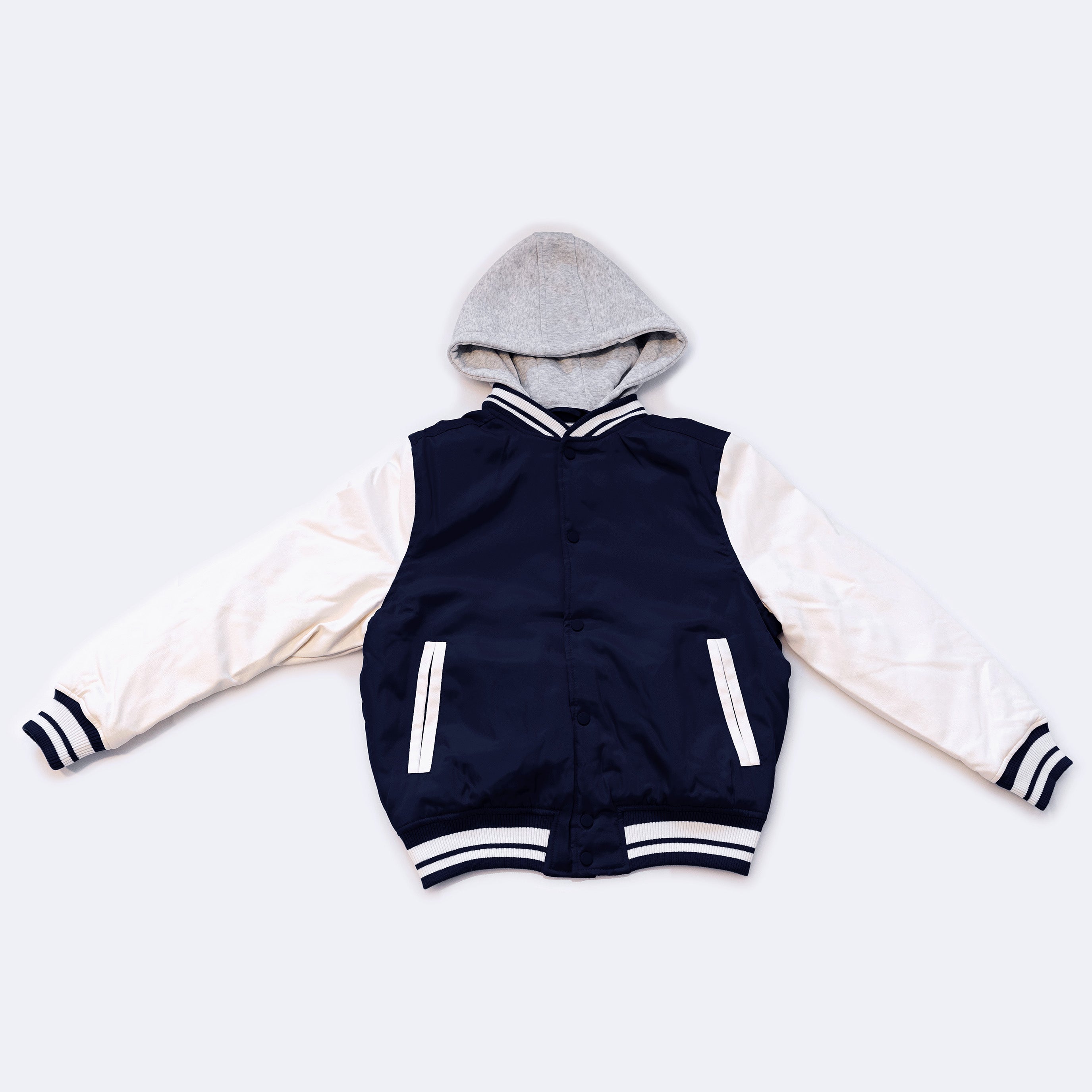 Wholesale Men’s Hooded Jackets - Navy/White Colors & Assorted Sizes – Bulk Case of 12 Coats