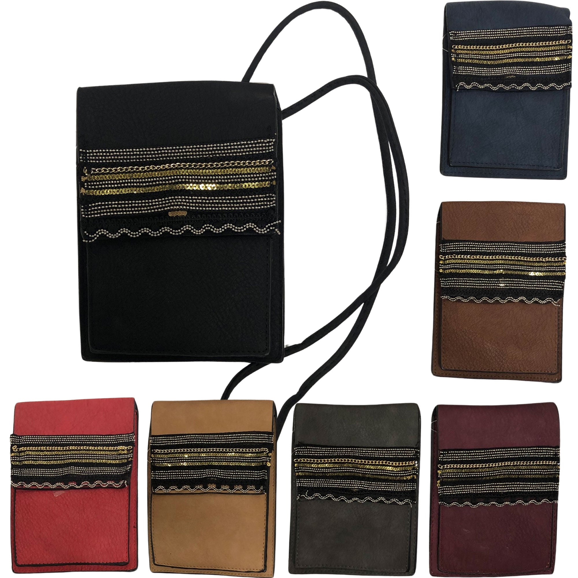 CLEARANCE MINI CROSSBODY SEQUIN EMBROIDERY (CASE OF 48 - $1.75 / PIECE)  Wholesale Crossbody Bag in Assorted Colors SKU: M196-36-48