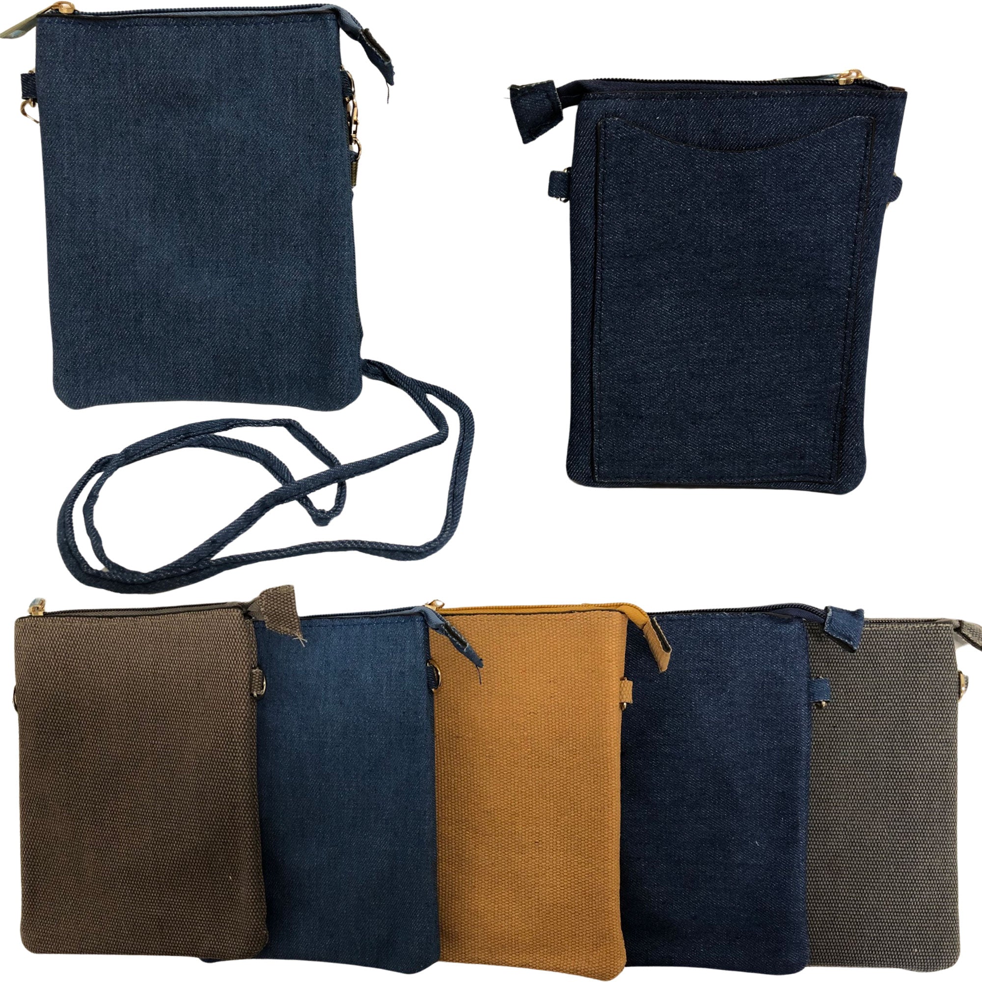 CLEARANCE DENIM CROSSBODY (CASE OF 36 - $1.75 / PIECE)  Wholesale Denim Crossbody Bag in Assorted Colors SKU: M402-JEANS-36