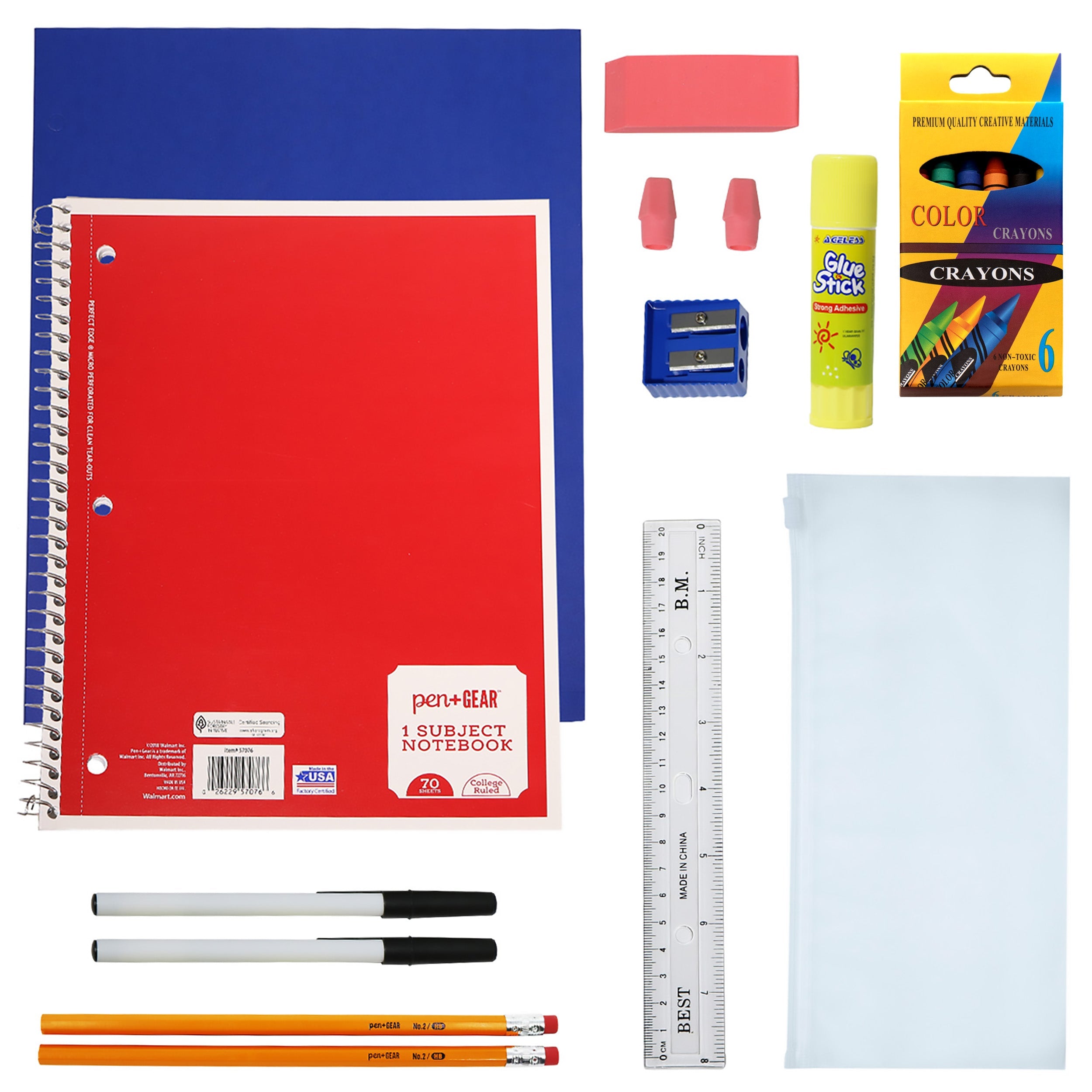 17" Clear Wholesale Backpacks with Black Trim & 12 Bulk School Supply Kits of Your Choice