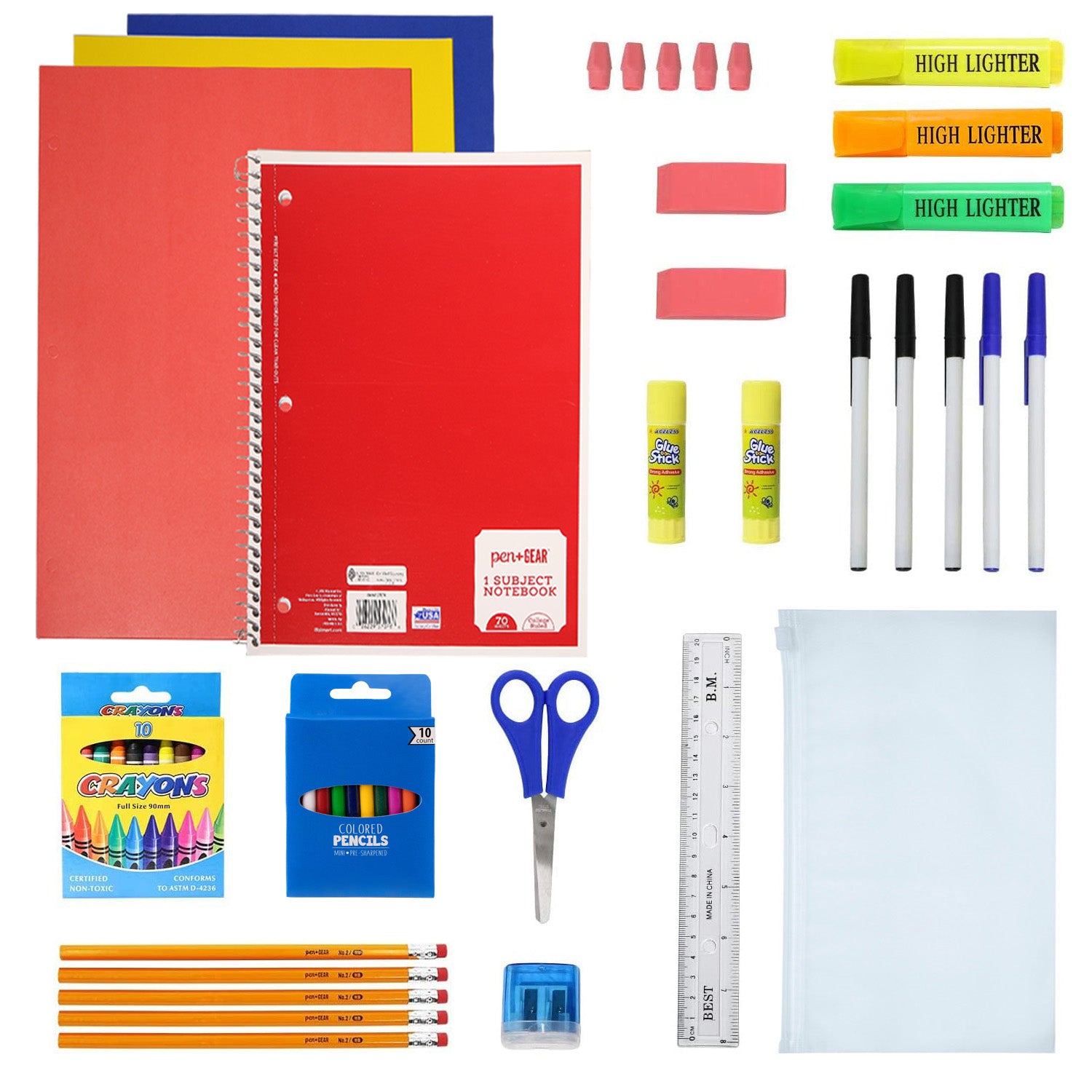 50 Piece Wholesale Basic School Supply Kit With 17" Backpack - Bulk Case of 12 Backpacks and Kits