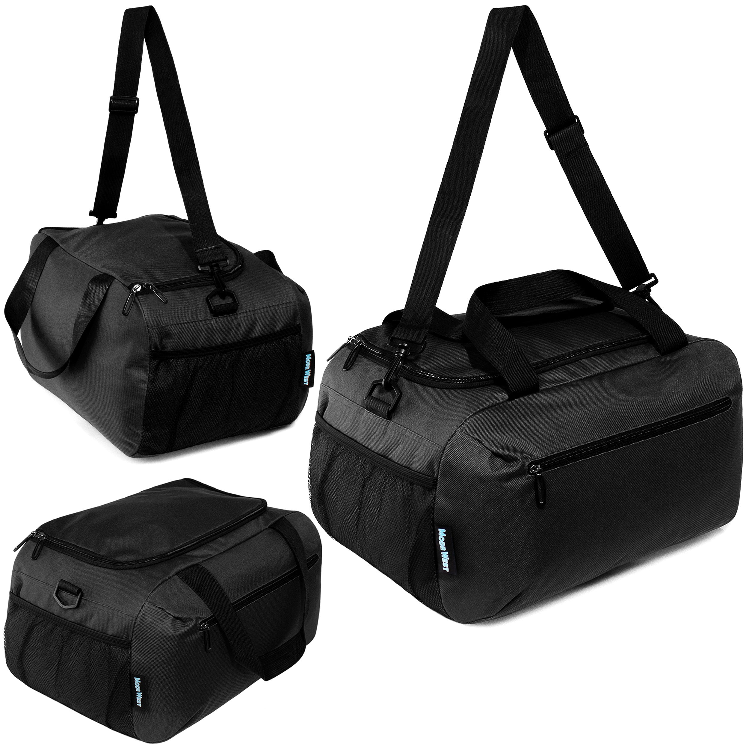21" Black Wholesale Duffle Bag with 2 Storage Areas & Mesh Side Pockets  - Bulk Case of 12