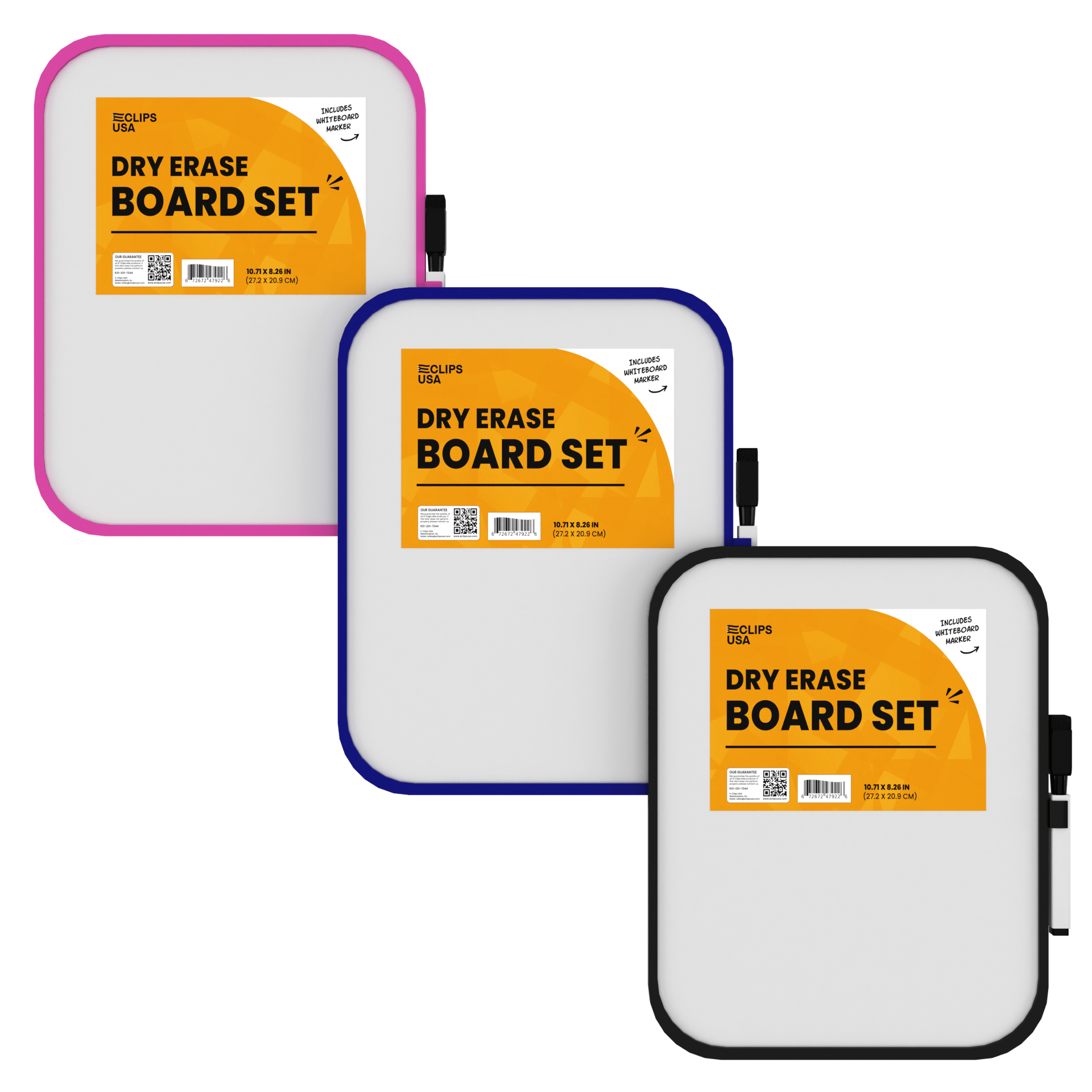 Wholesale Dry Erase Boards in Assorted Colors with Marker - 3 Pack - Bulk Case of 48 Packs - 144 Total Boards