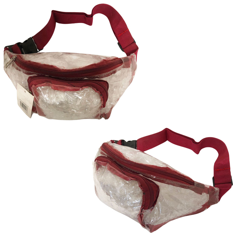CLEARANCE CLEAR FANNY PACKS (CASE OF 24 - $2.50 / PIECE) - Adults Wholesale Clear Fanny Bags in Burgundy SKU: WP516-PVC BURG-24