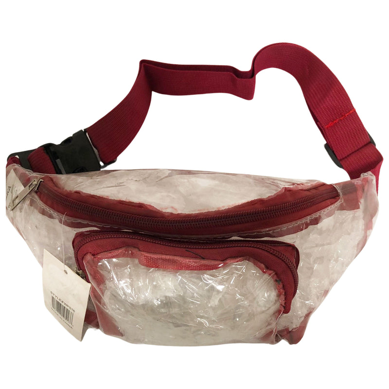 CLEARANCE CLEAR FANNY PACKS (CASE OF 24 - $2.50 / PIECE) - Adults Wholesale Clear Fanny Bags in Burgundy SKU: WP516-PVC BURG-24