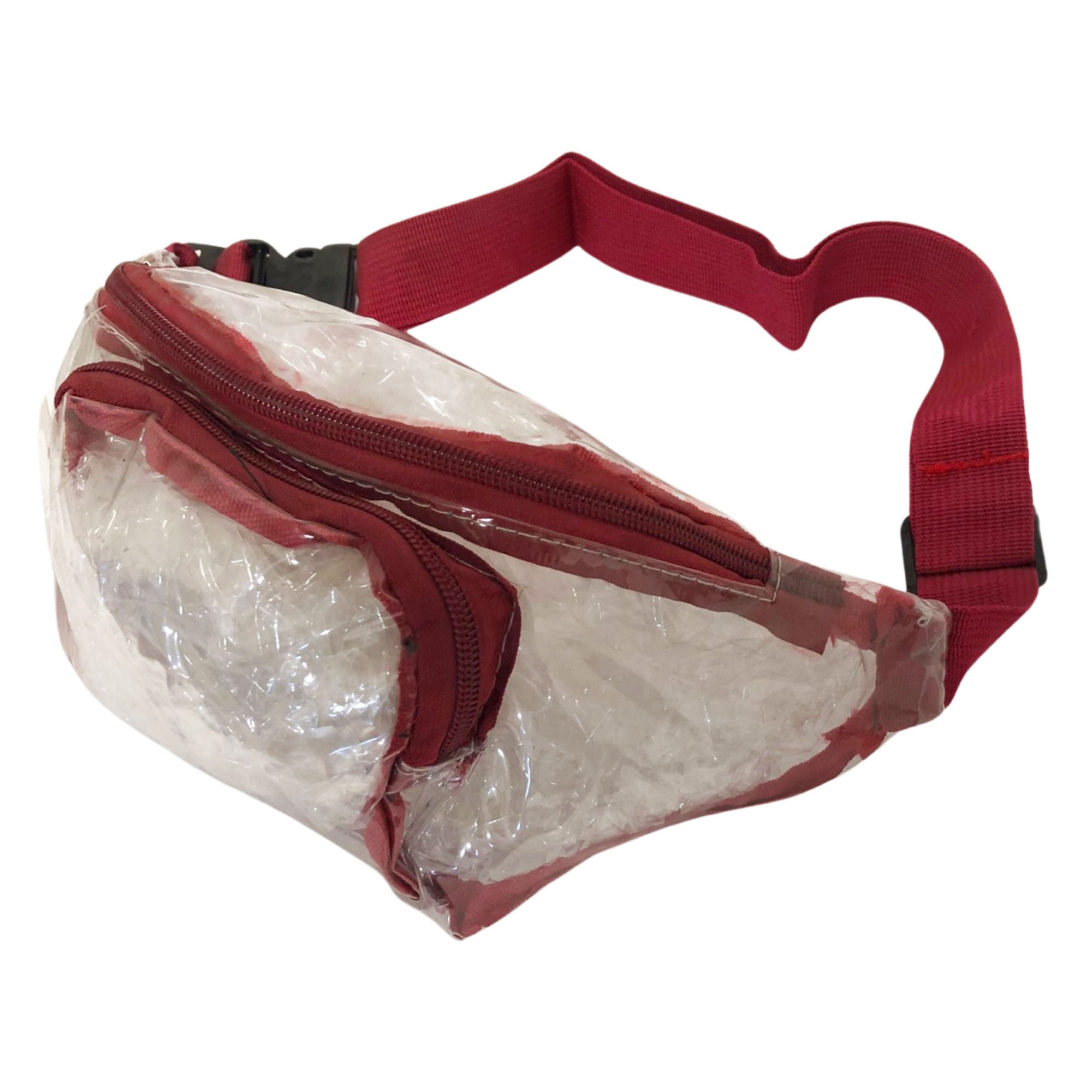 CLEARANCE CLEAR FANNY PACKS (CASE OF 24 - $2.50 / PIECE) - Adults Wholesale Clear Fanny Bags in Burgundy SKU: WP516-PVC BURG-24