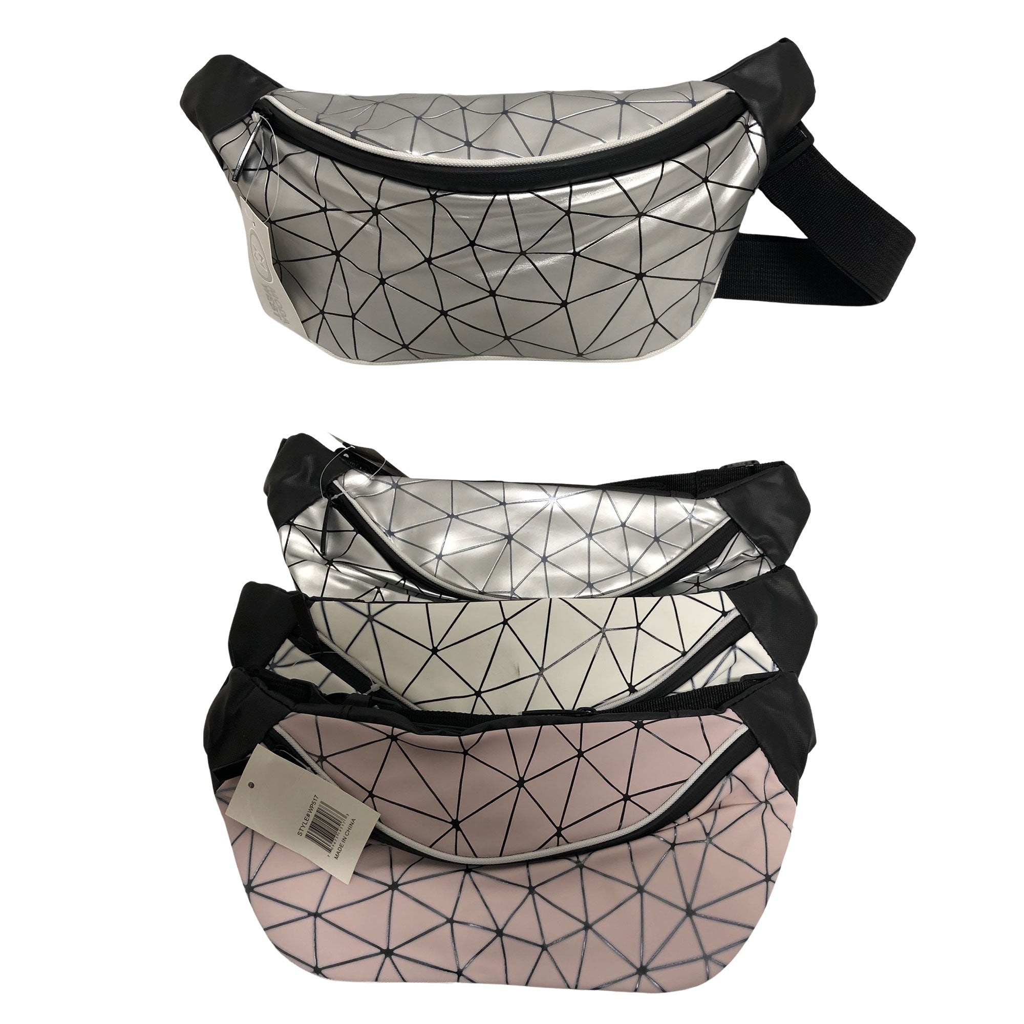CLEARANCE FANNY PACKS (CASE OF 48 - $2.00 / PIECE) - Wholesale Fanny Bags in Diamond Design SKU: WP517-ASST-48
