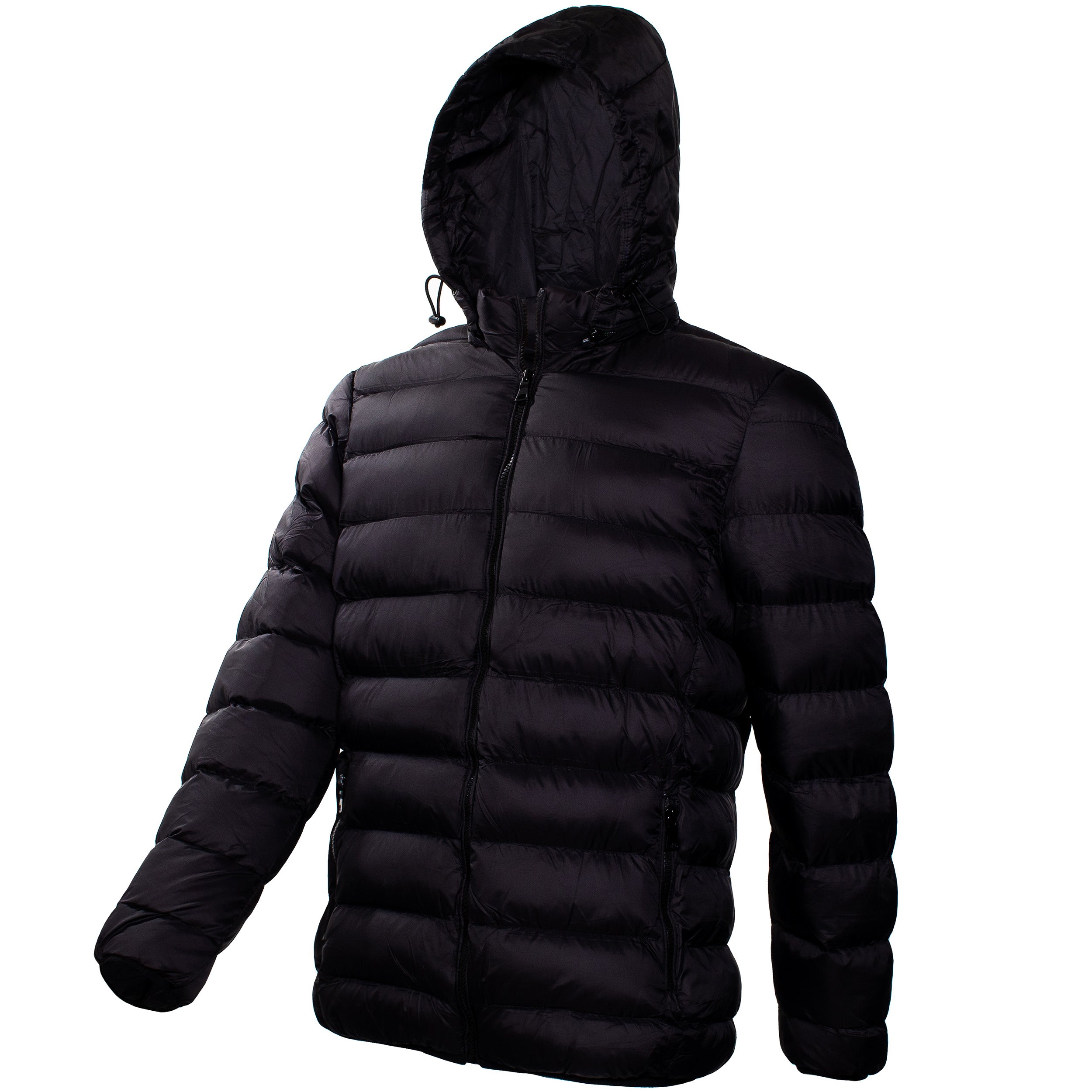Men's Hooded Warm Winter Wholesale Coats in Black in Assorted Sizes - Bulk Case of 12 Winter Jackets