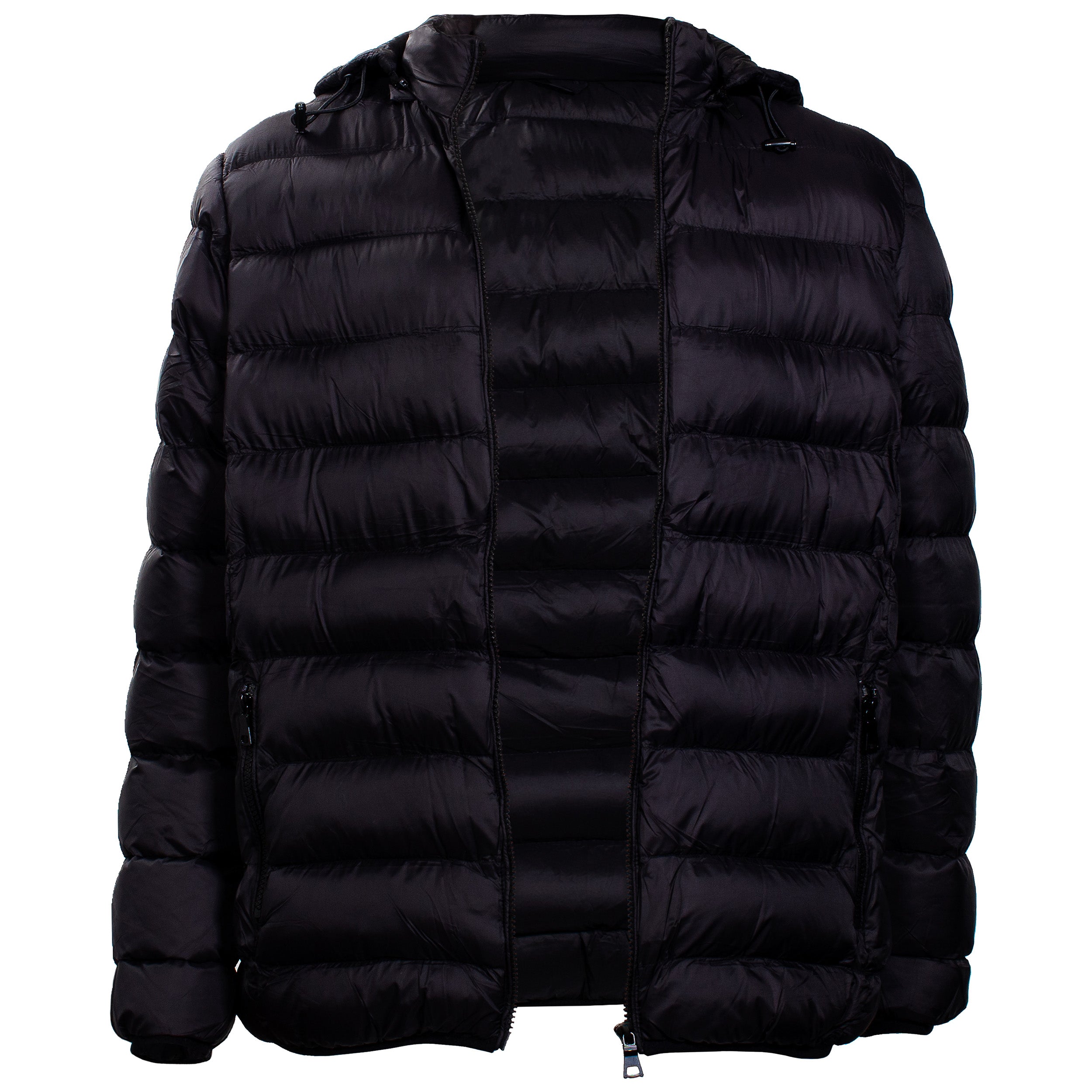 Men's Hooded Warm Winter Wholesale Coats in Black in Assorted Sizes - Bulk Case of 12 Winter Jackets