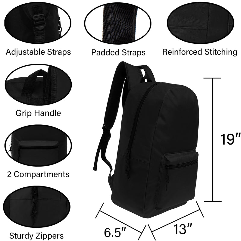 19 inch black wholesale backpack in bulk for back to school