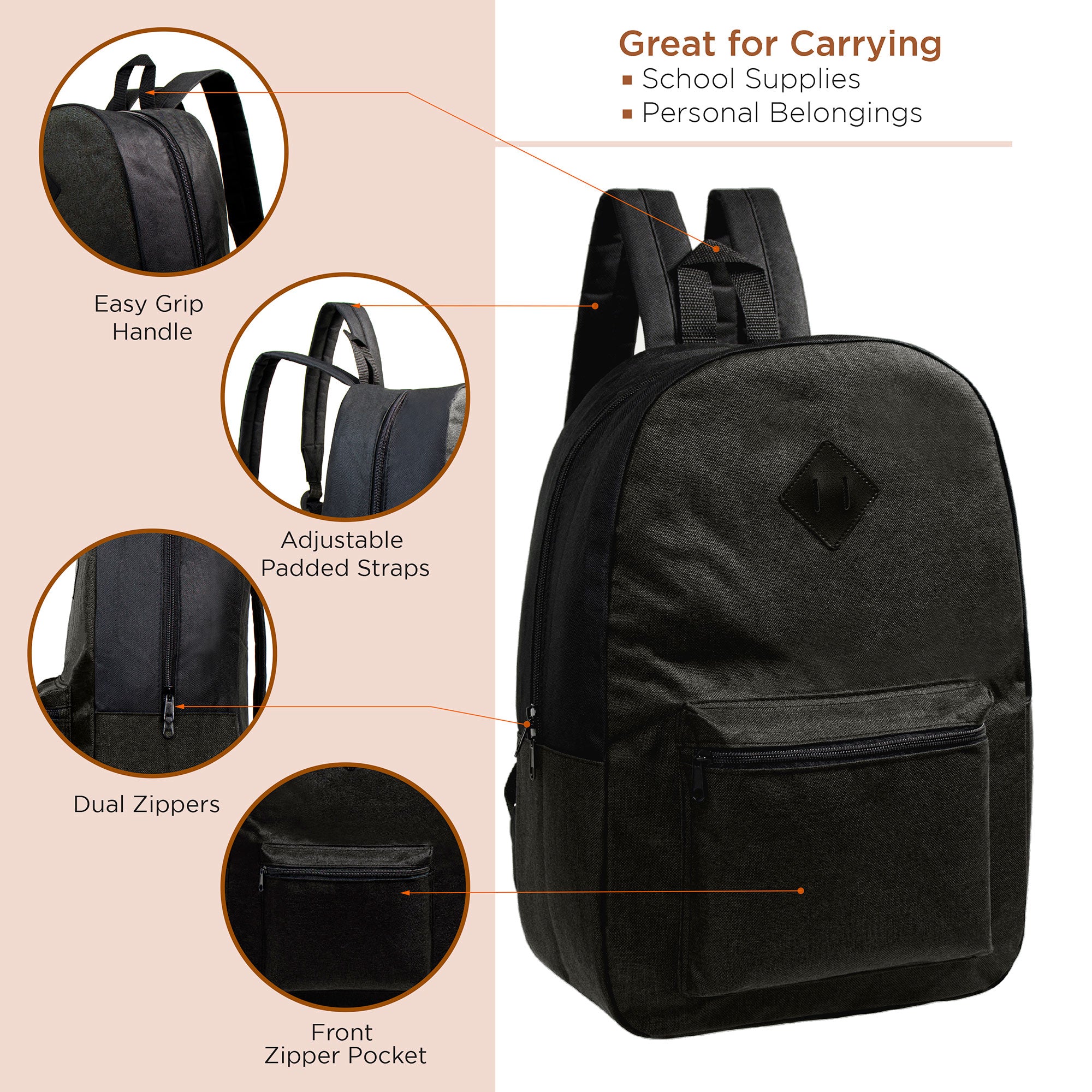 back to school wholesale bookbags in assorted colors BAPA-307-24