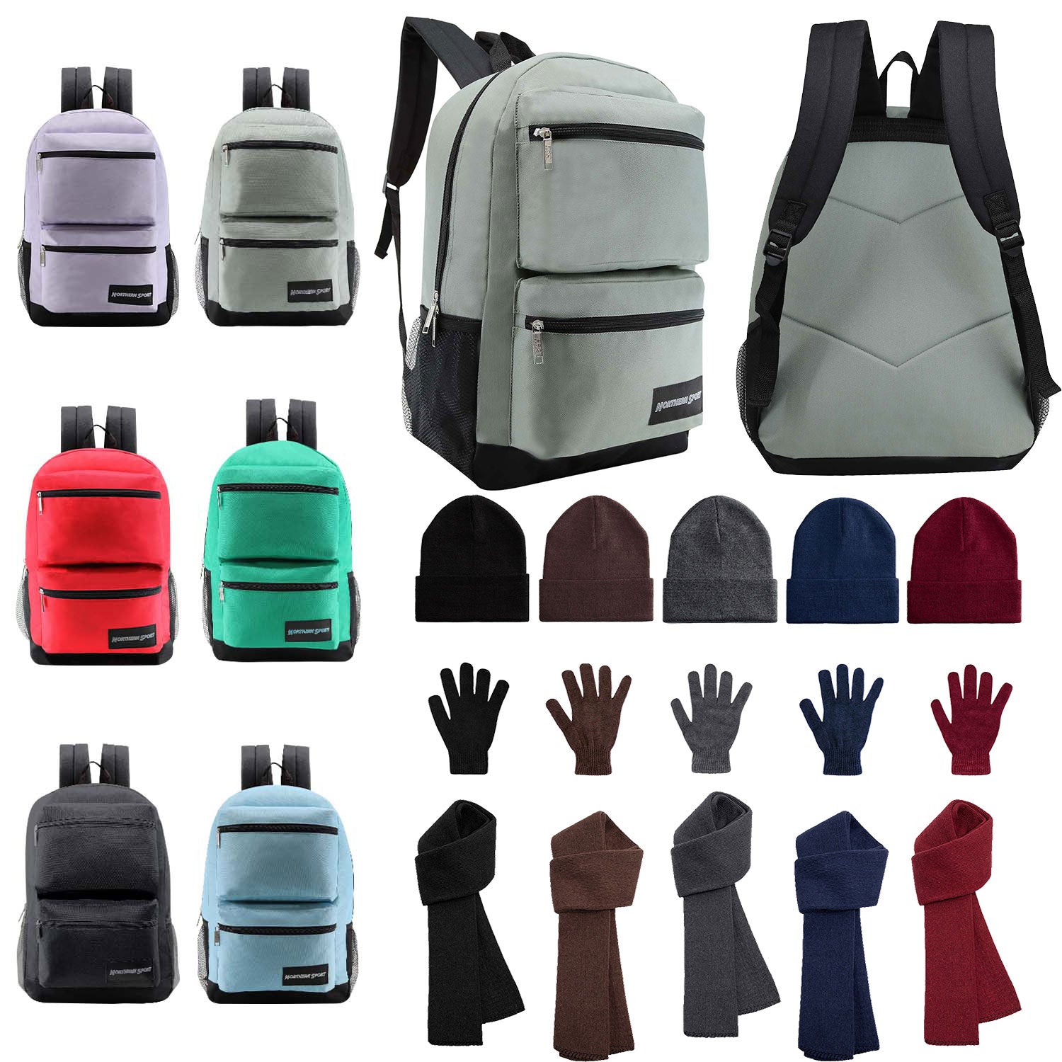 Bulk Case of 12 19" Backpacks and 12 Winter Item Sets - Wholesale Care Package - Emergencies, Homeless, Charity