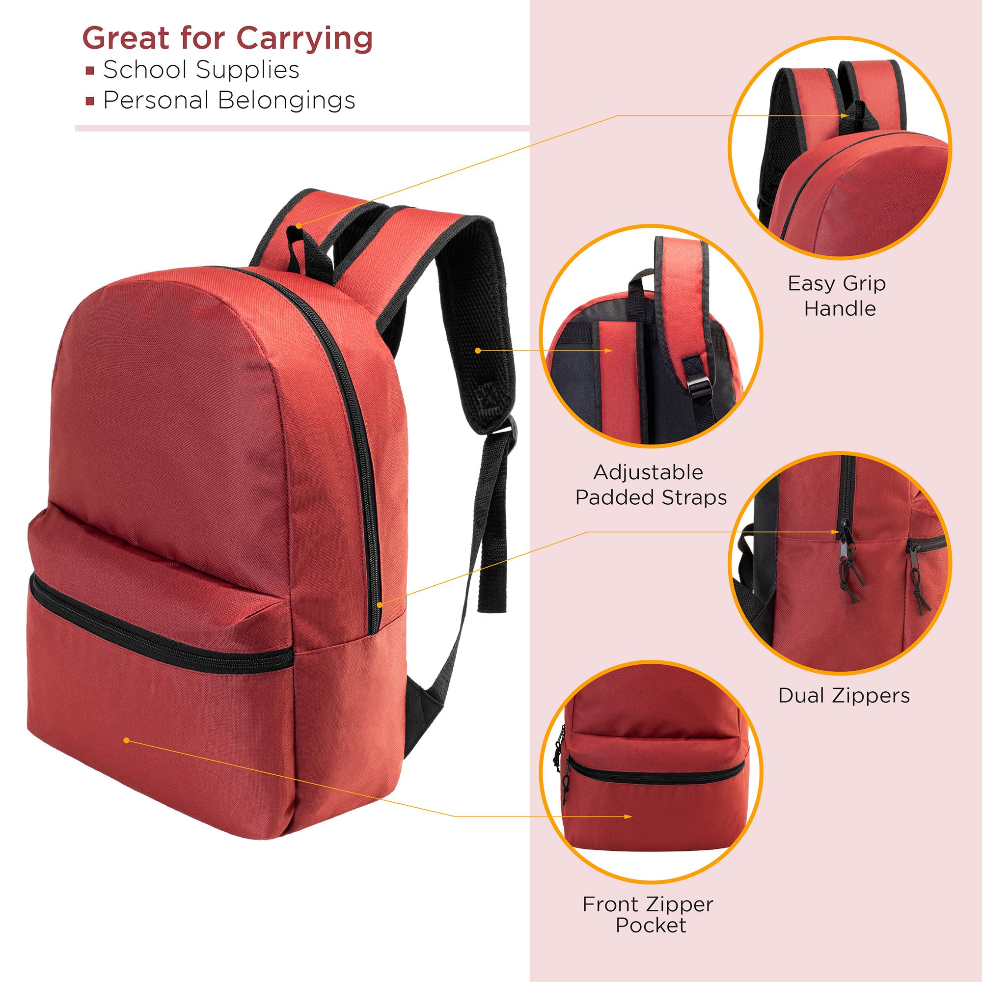 15" Kids Basic Wholesale Backpack in 12 Colors- Bulk Case of 24