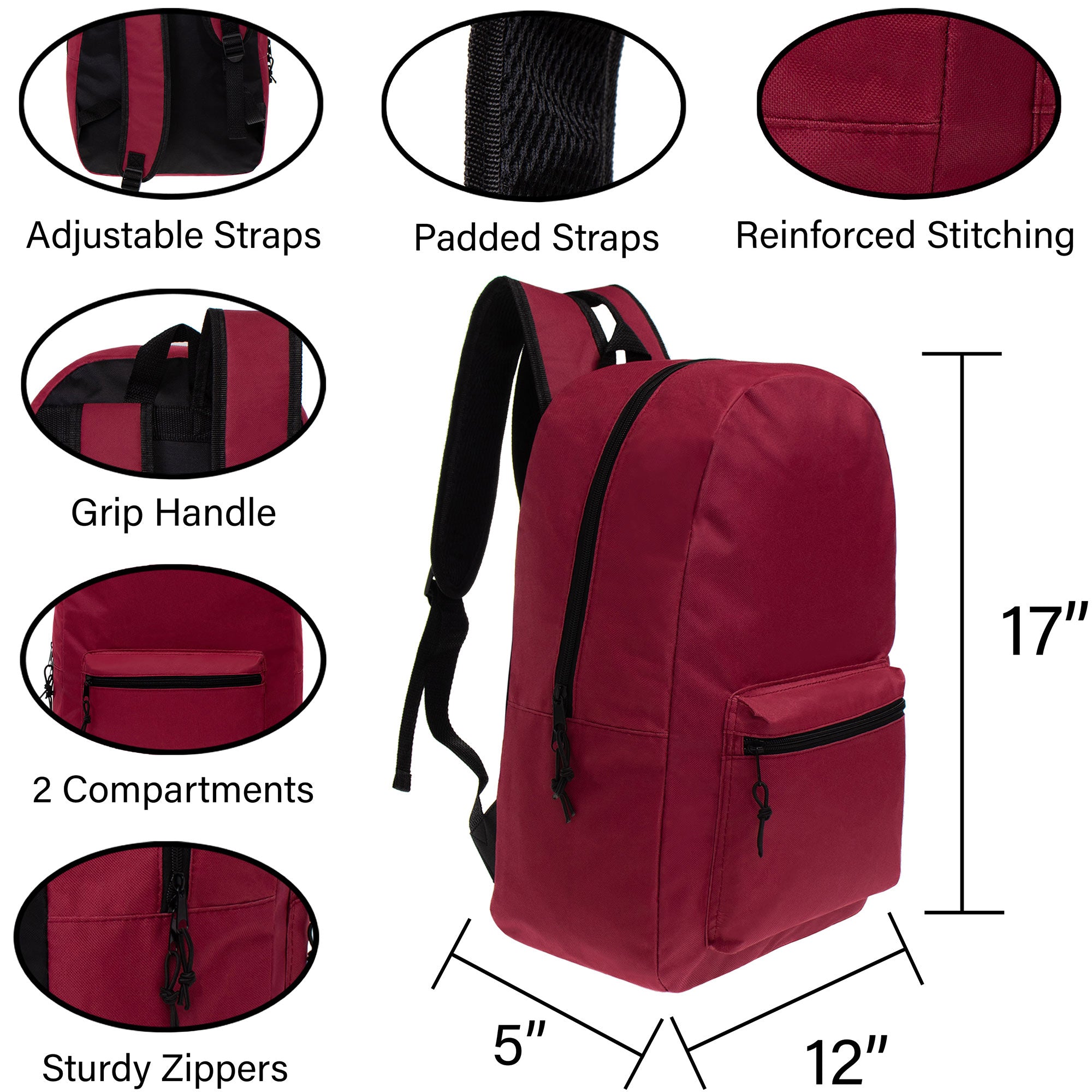 17 inch wholesale book bags 6 colors