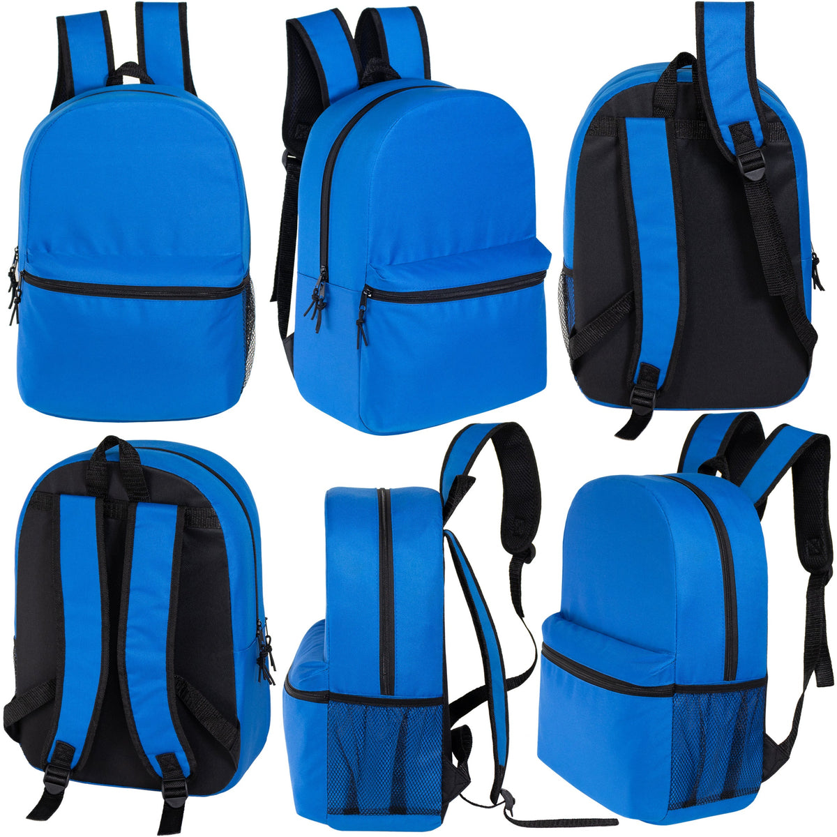 12 Wholesale 15" Elementary & Pre-K Backpacks in 6 Colors & 12 Bulk School Supply Kits of Your Choice