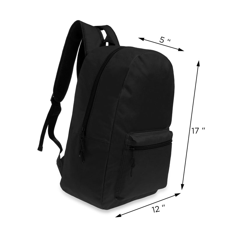 17 inch bulk backpacks in black with school supplies