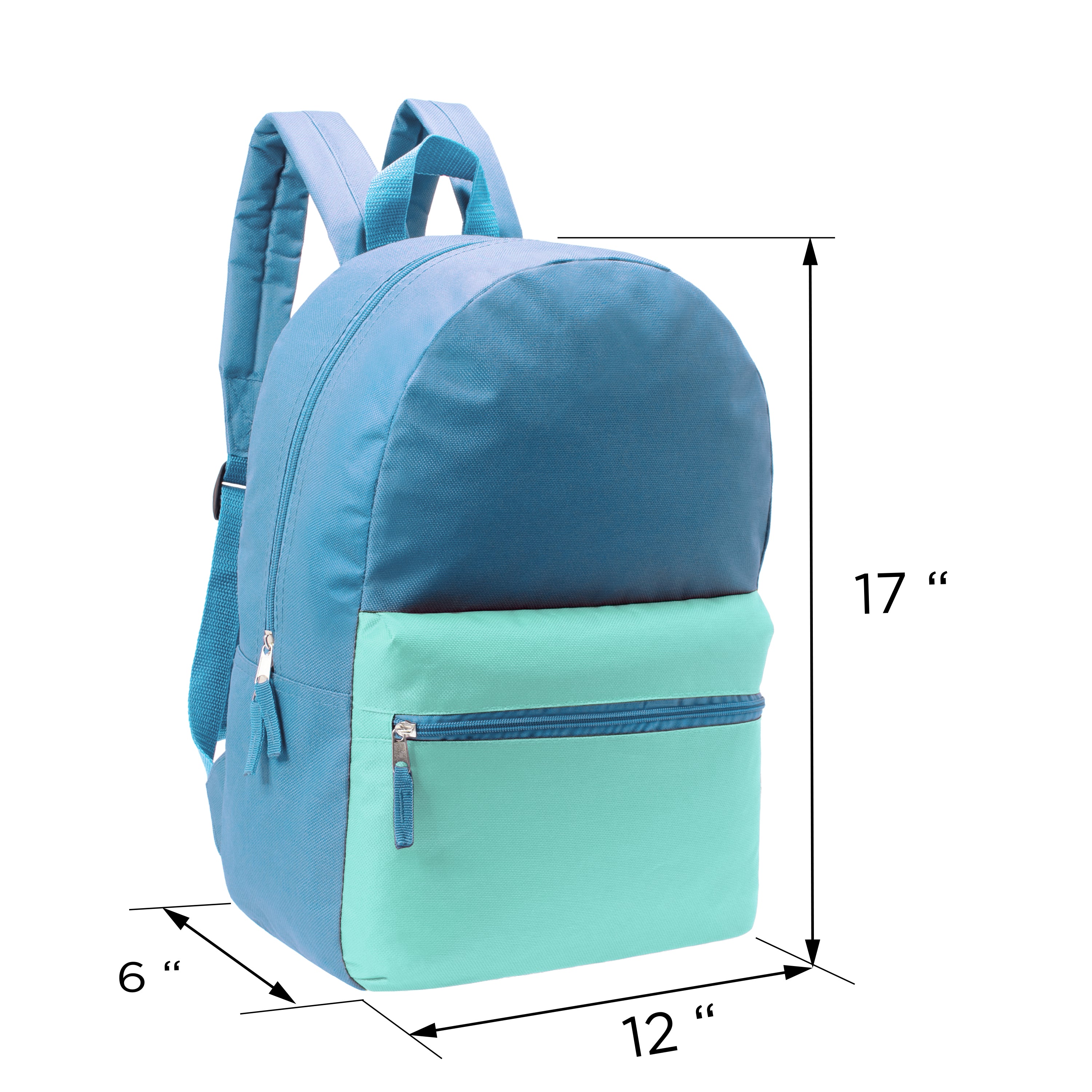 17" Girls Basic Wholesale Backpack in 6 Two Tone Color Combinations - Bulk Case of 24 Backpacks