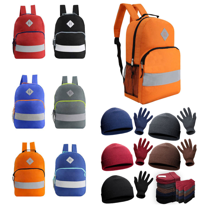 Bulk Case of 12 Reflective Backpacks and 12 Winter Item Sets | Wholesale Care Package - Emergencies, Homeless, Charity