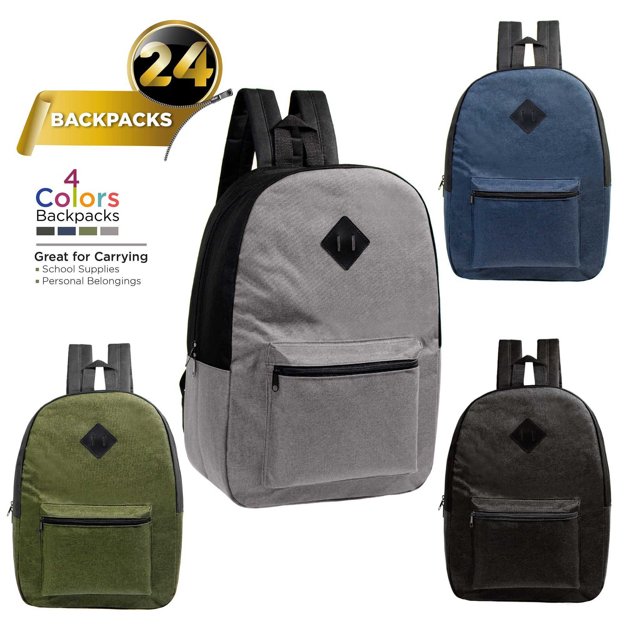 assorted colors school backpacks designer patch SKU BAPA-306-24