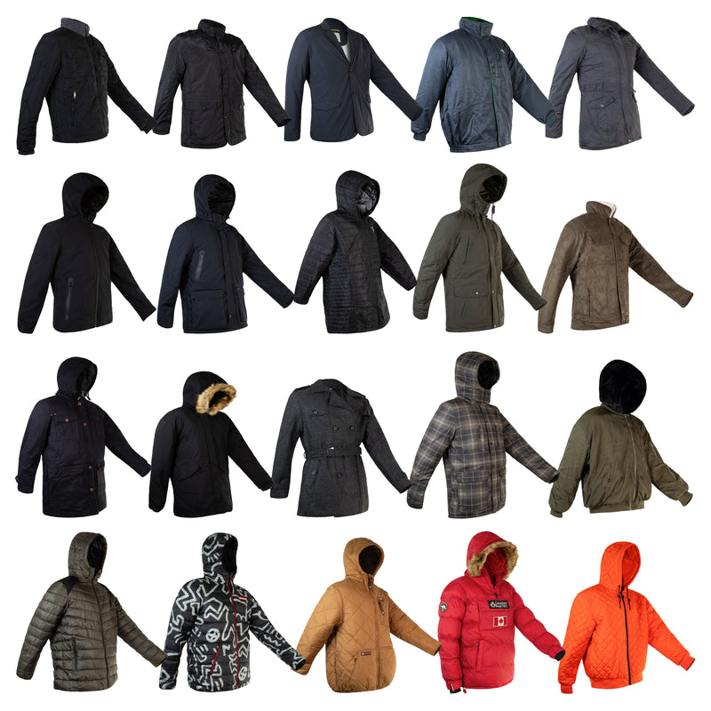 Men's Wholesale Coats in Assorted Styles & Sizes - Bulk Case of 22 Winter Jackets