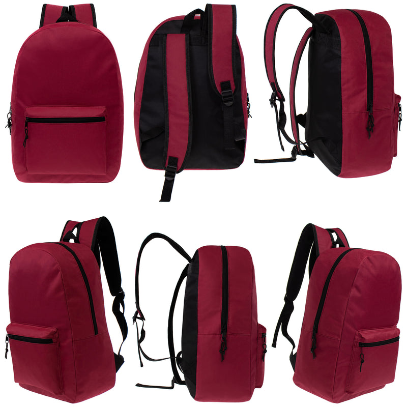 dark red 17 inch wholesale backpack for boys