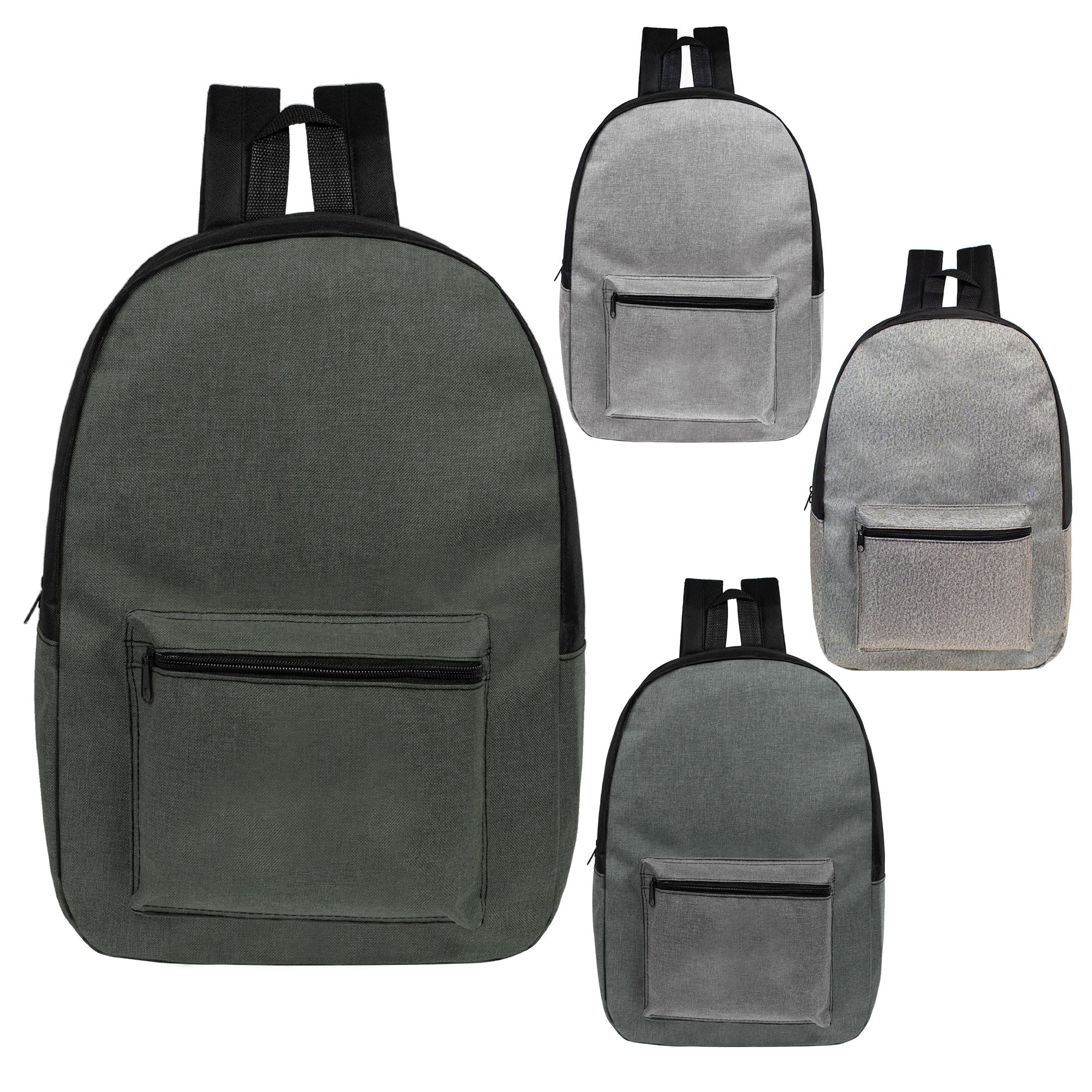 17" Kids Basic Wholesale Backpack in Assorted Gray Shades - Bulk Case of 24 Backpacks