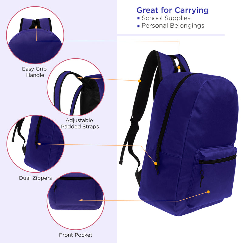 purple 17 inch wholesale kids backpack in bulk
