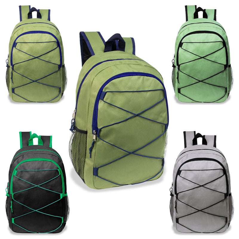 17 Inch Assorted Style Wholesale Bungee Backpacks in Assorted Colors - Bulk Case of 24
