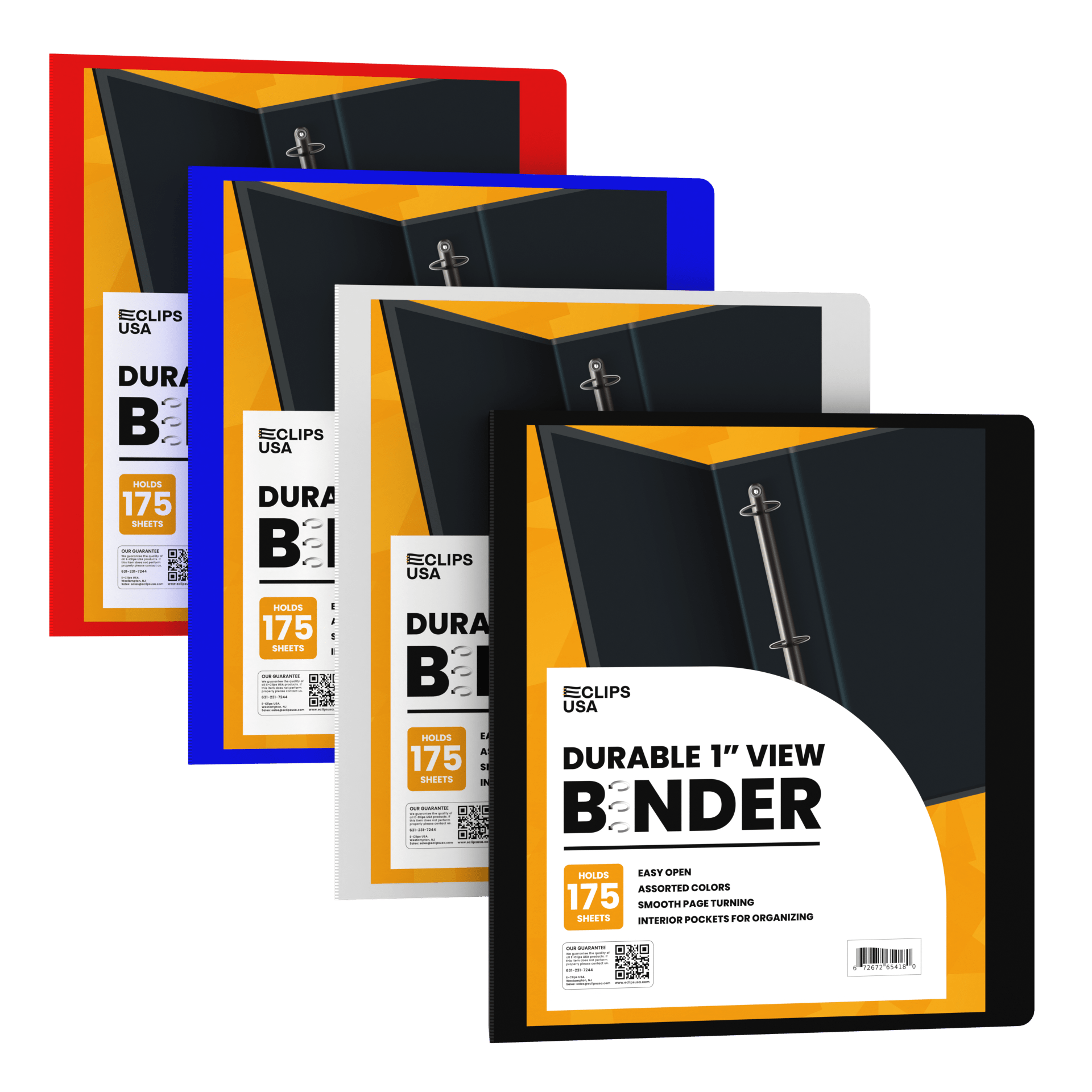 1" Wholesale Binders in Assorted Colors with 2 Interior Pockets - Bulk Case of 24 Binders