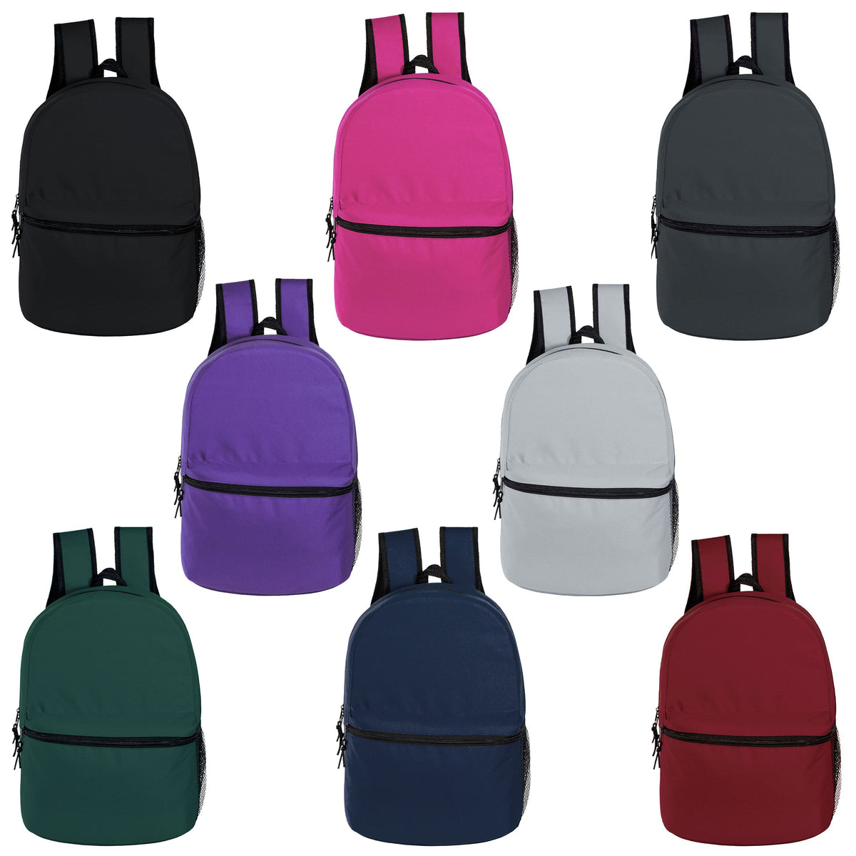 12 Wholesale 15" Backpacks for Pre-K & Elementary School Kids and 12 Bulk School Supply Kits of Your Choice