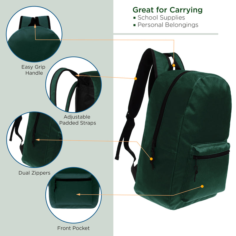17 inch dark green wholesale bookbag