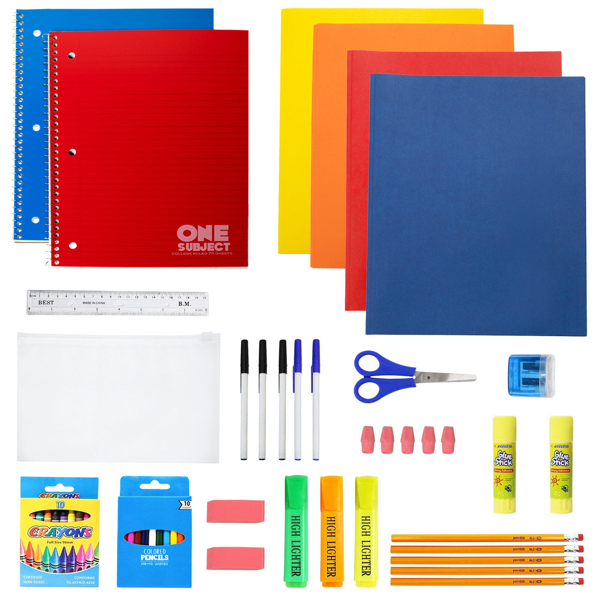 12 Wholesale 15" Elementary & Pre-K Backpacks in 6 Colors & 12 Bulk School Supply Kits of Your Choice
