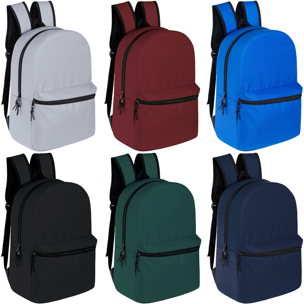 12 Wholesale 15" Elementary & Pre-K Backpacks in 6 Colors & 12 Bulk School Supply Kits of Your Choice