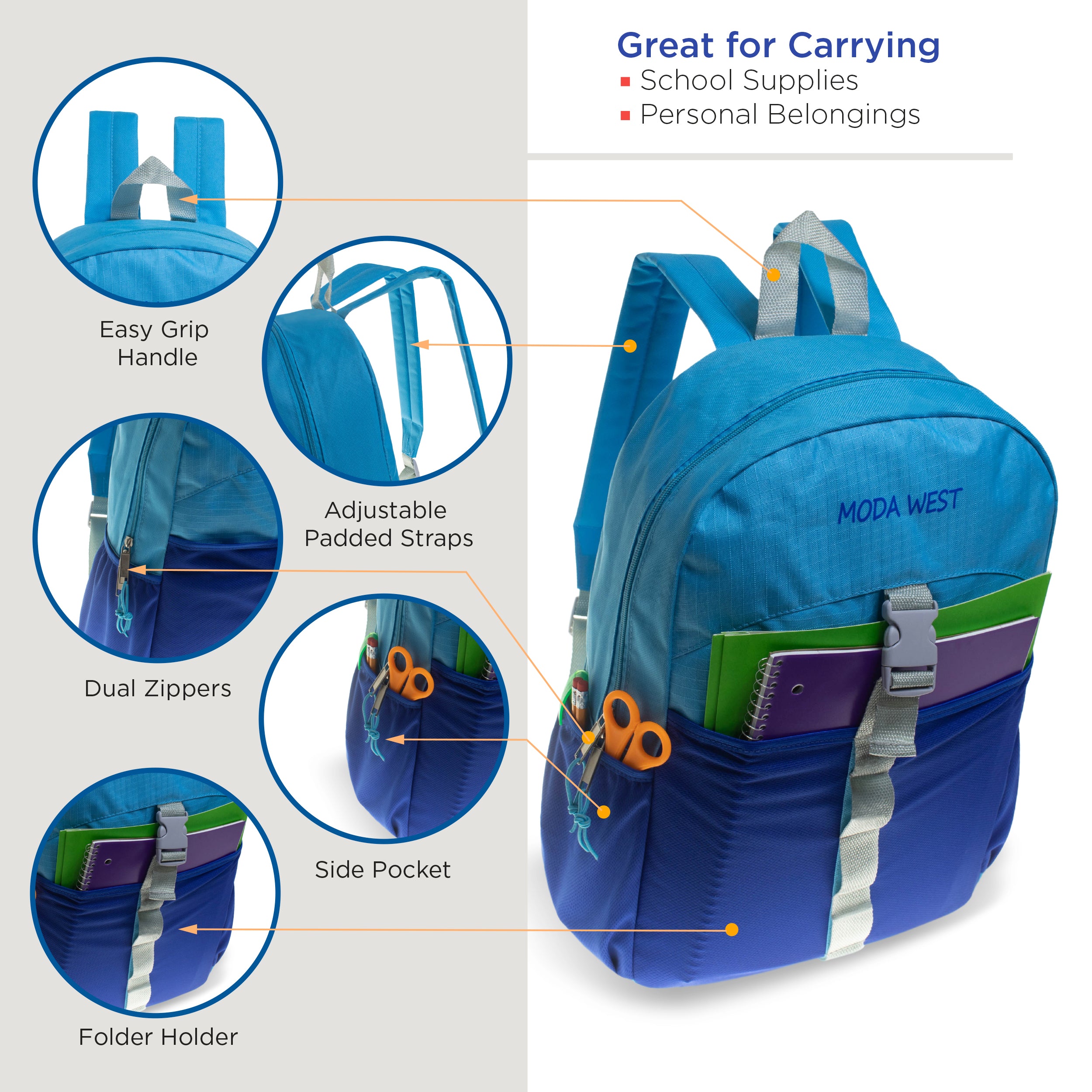 bulk wholesale 17 inch backpacks in 3 different styles for school