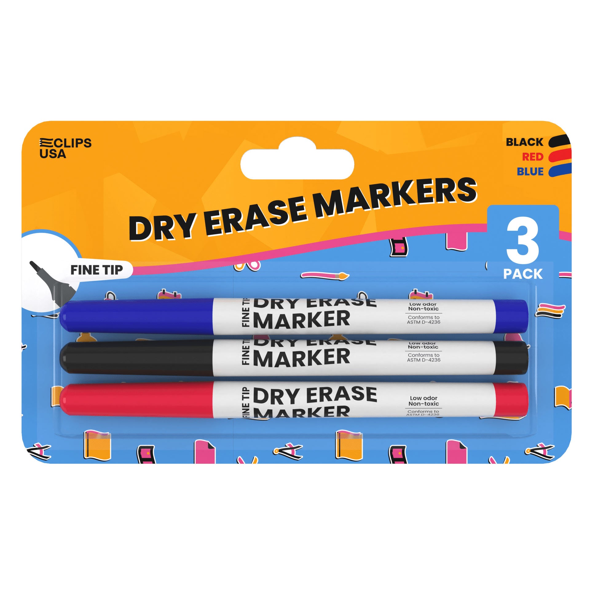Wholesale Dry Erase Markers - 3 Pack with Assorted Colors - 36 Packs in a Case - 108 Total Markers