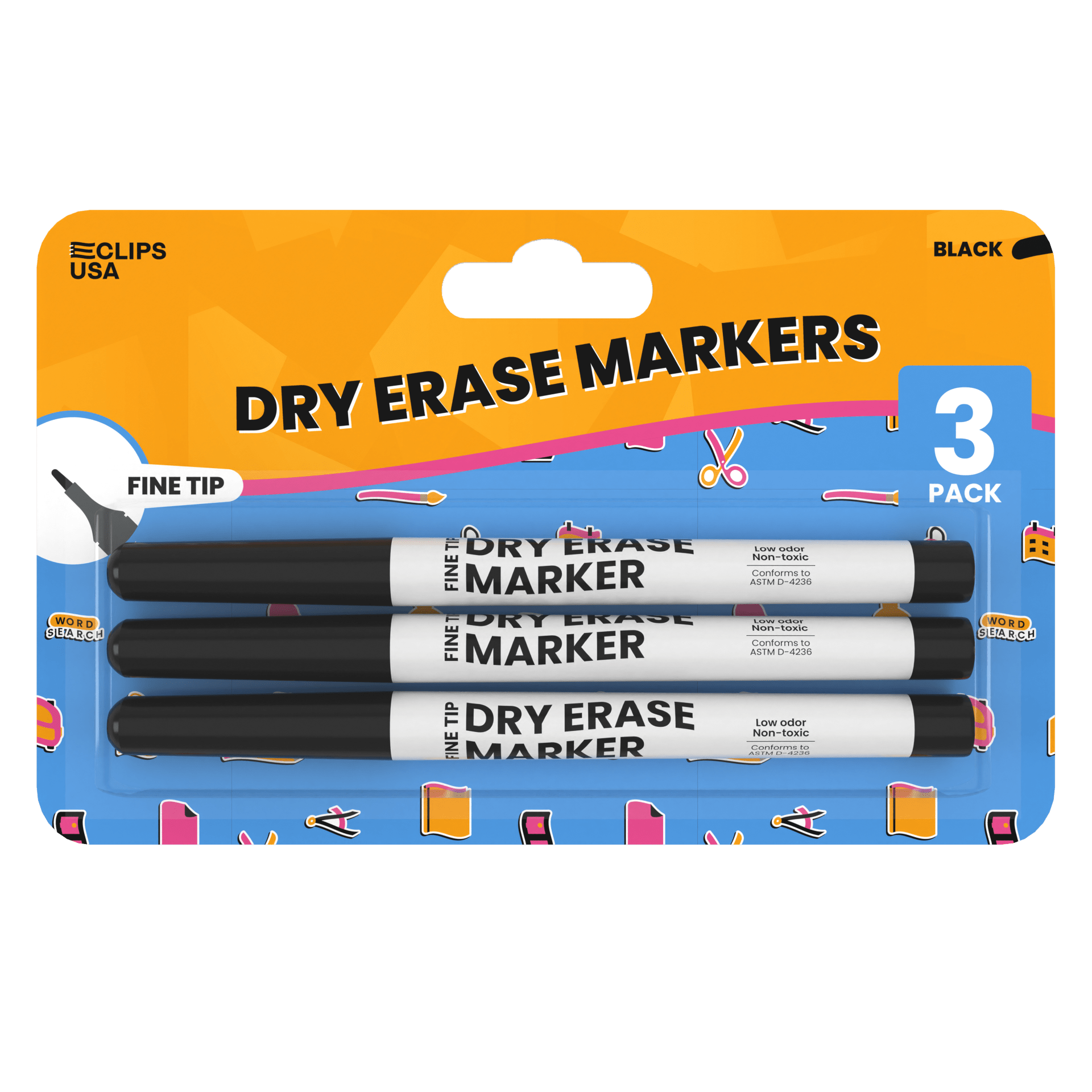 Wholesale Fine Tip Dry Erase Markers - 3 Pack in Black - 36 Packs in a Case - 108 Total Markers