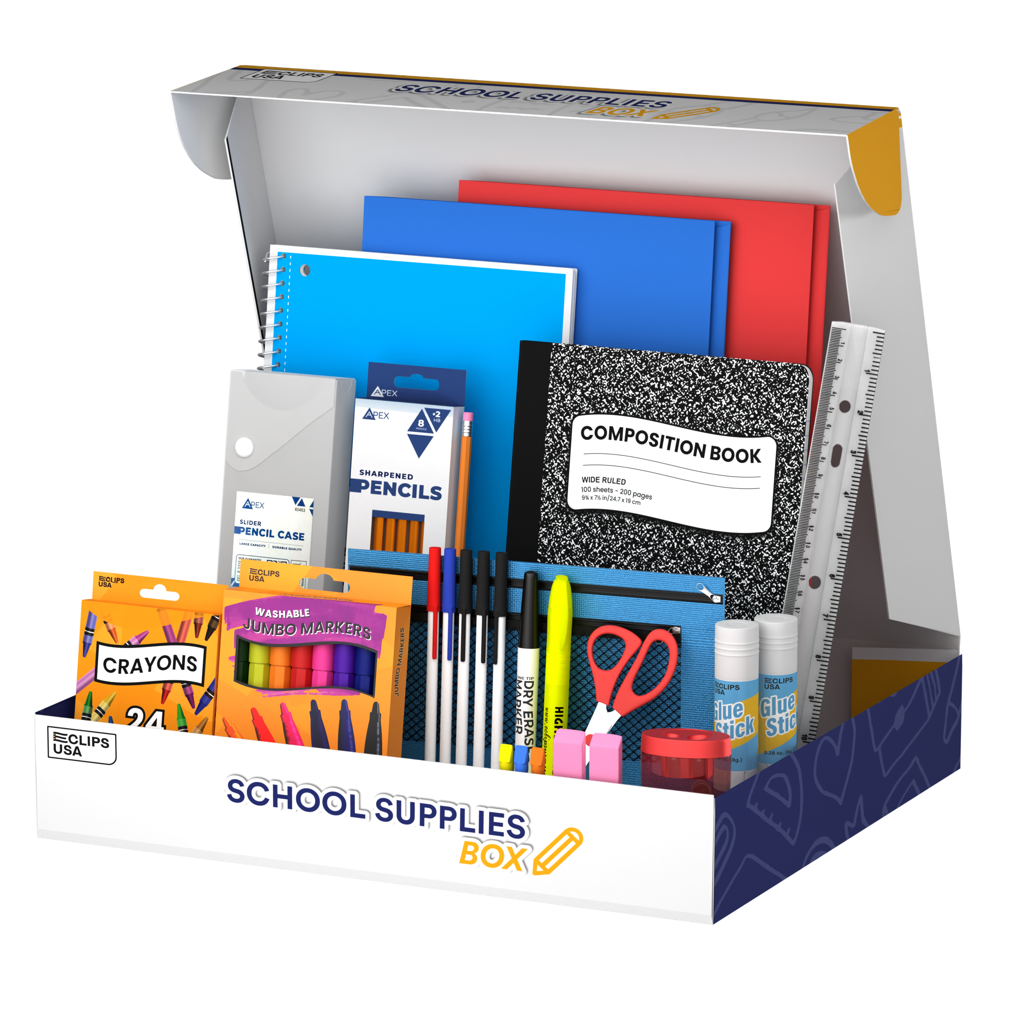 67 Piece Elementary School Boxed Wholesale School Supply Kits - Bulk Case of 12 Kits