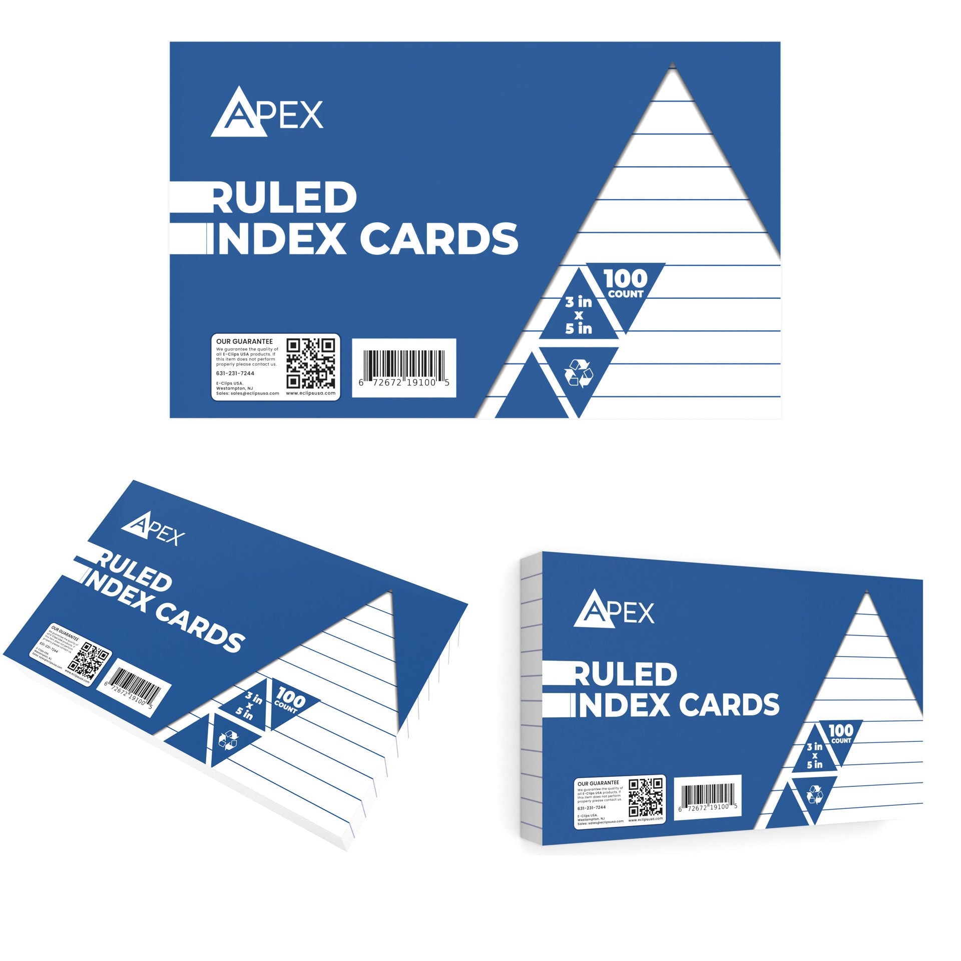 Wholesale Index Cards - 3" X 5" - White Ruled - 100 Pack - Bulk Case of 72 Packs of Index Cards