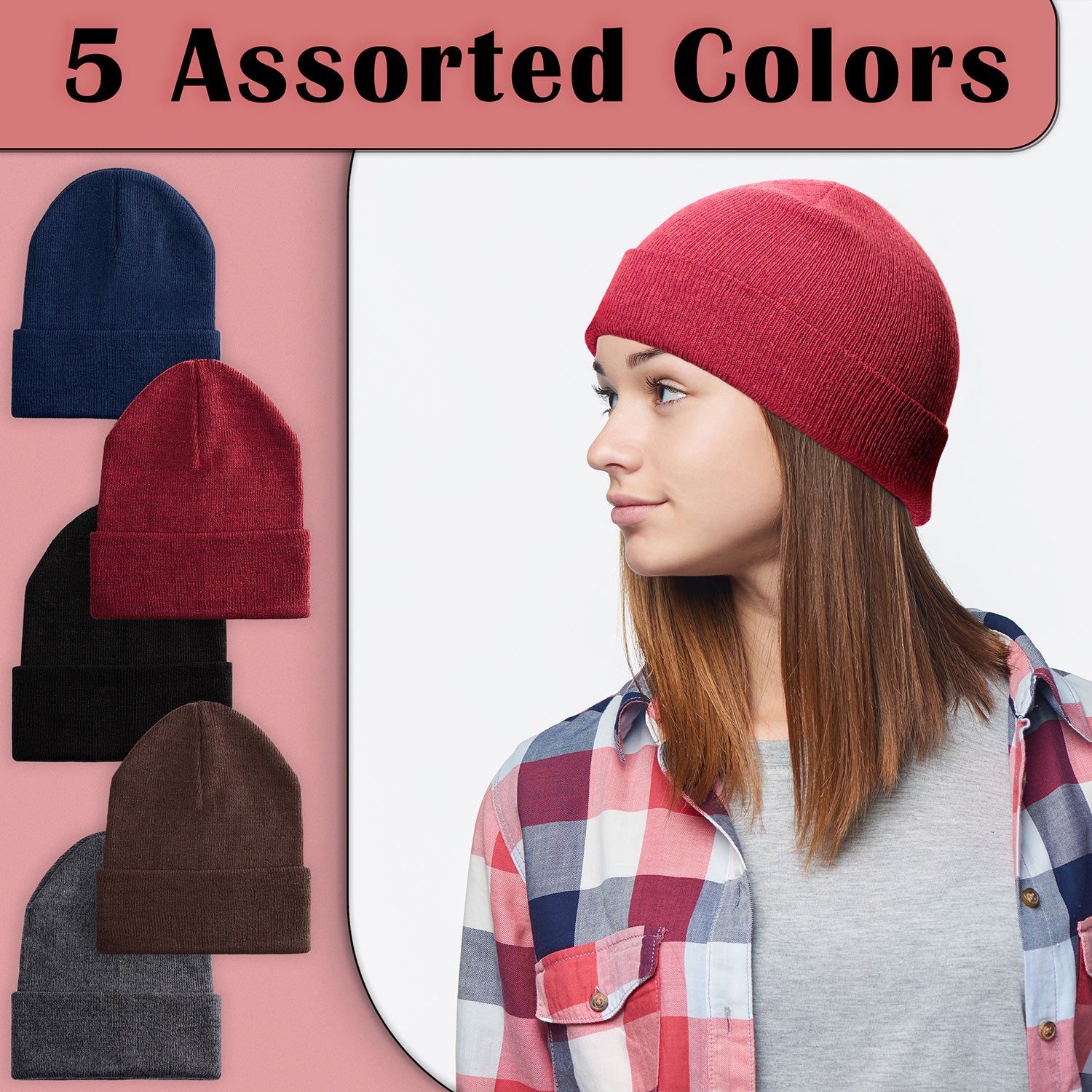Unisex Winter Wholesale Beanie in 5 Assorted Colors - Bulk Case of 48 Hats