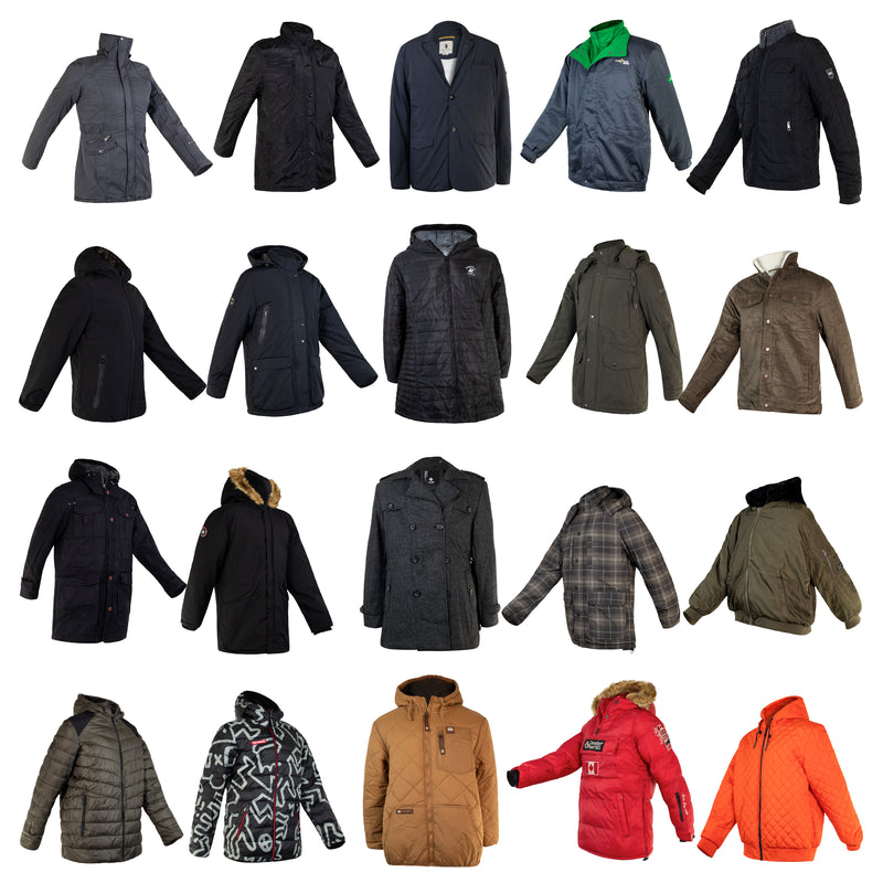 Men's Wholesale Coats in Assorted Styles & Sizes - Bulk Case of 22 Winter Jackets