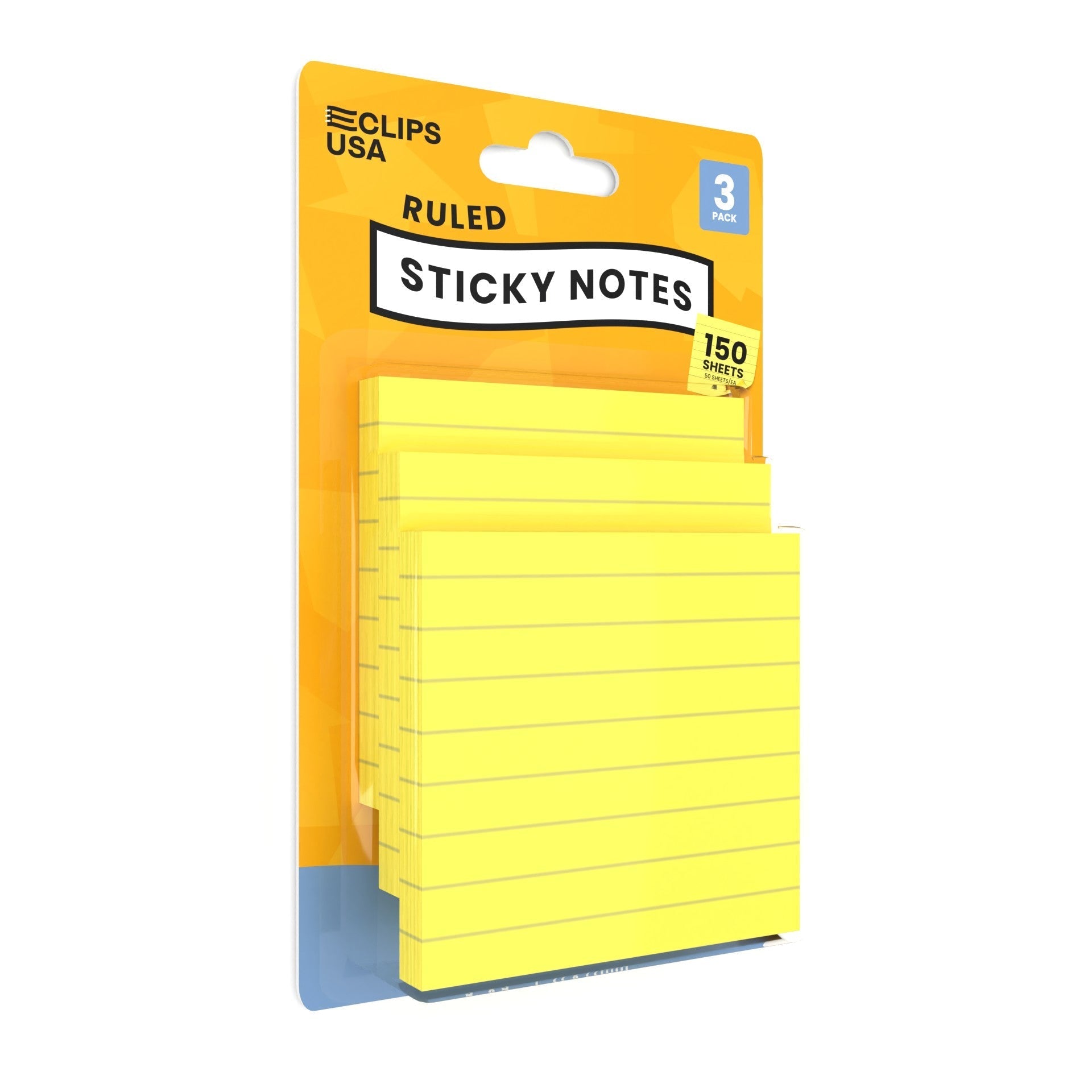 Yellow Wholesale Sticky Notes - Ruled 3" x 3" Pad - 3 Pads Per Pack - Bulk Case of 48 Packs